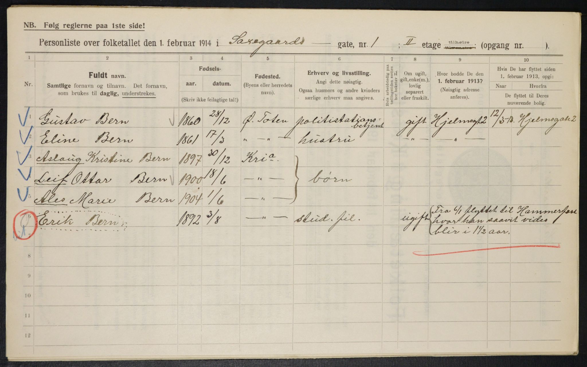 OBA, Municipal Census 1914 for Kristiania, 1914, p. 89119