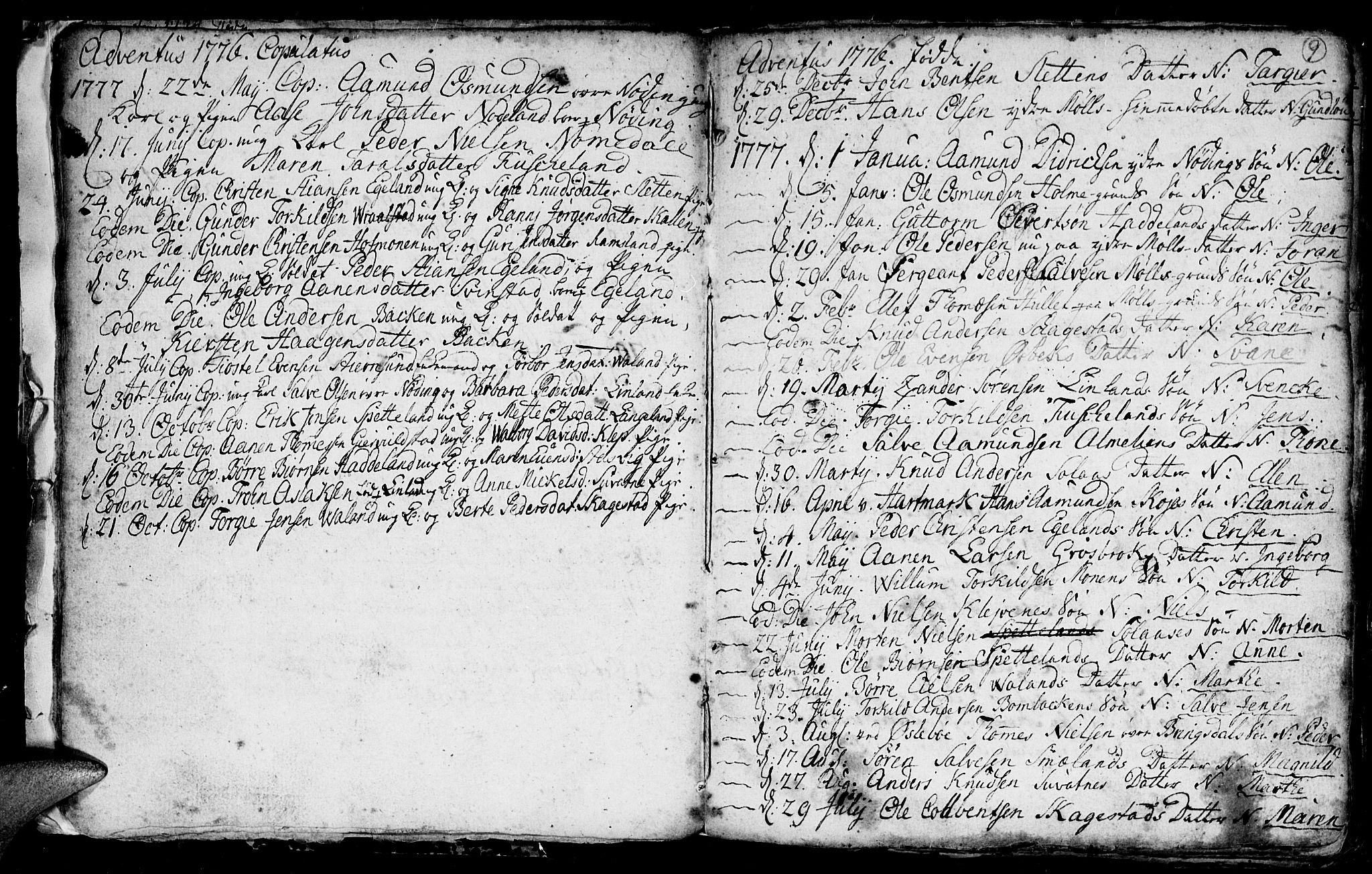 Holum sokneprestkontor, SAK/1111-0022/F/Fb/Fba/L0001: Parish register (copy) no. B 1 /1, 1770-1820, p. 9