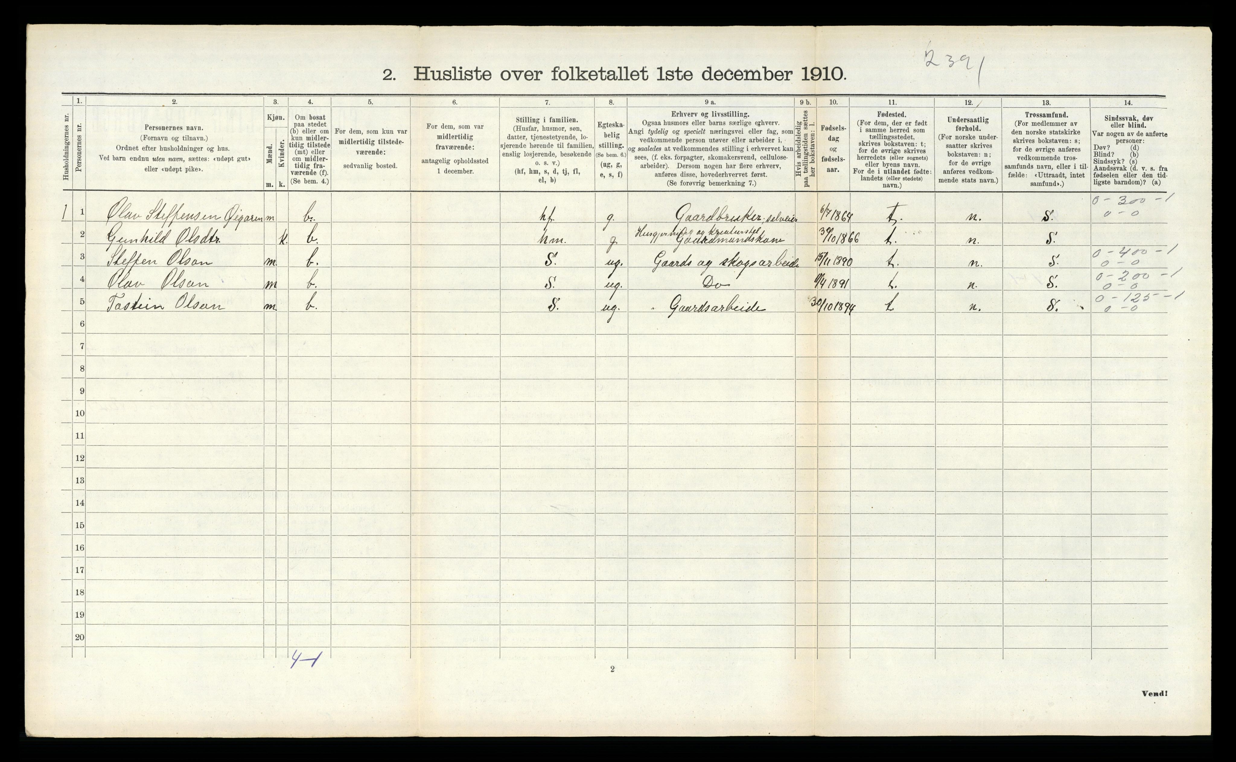 RA, 1910 census for Vinje, 1910, p. 165