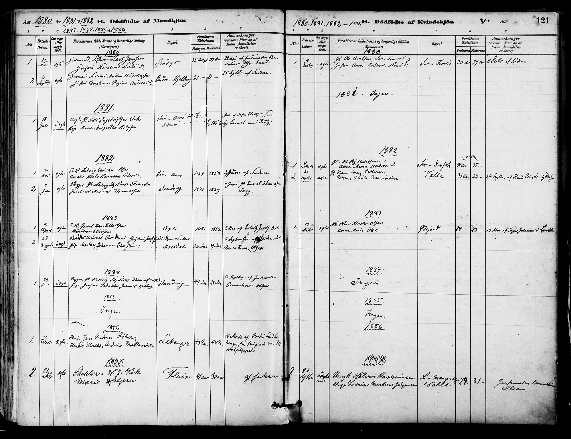 Ministerialprotokoller, klokkerbøker og fødselsregistre - Nordland, AV/SAT-A-1459/805/L0099: Parish register (official) no. 805A06, 1880-1891, p. 121