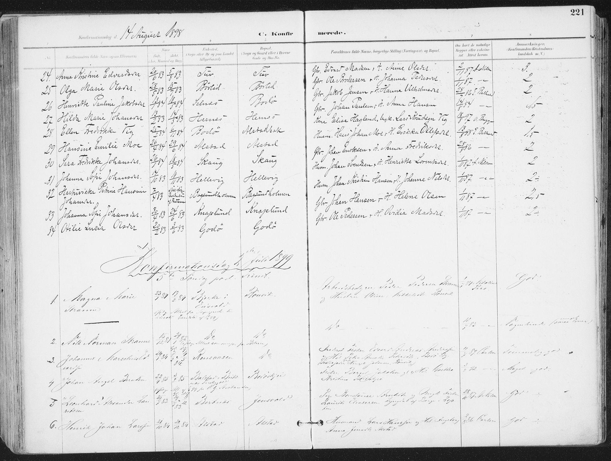Ministerialprotokoller, klokkerbøker og fødselsregistre - Nordland, SAT/A-1459/802/L0055: Parish register (official) no. 802A02, 1894-1915, p. 221