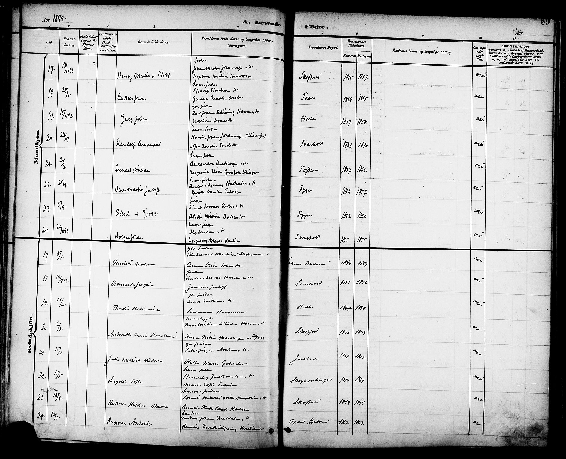 Ministerialprotokoller, klokkerbøker og fødselsregistre - Nordland, SAT/A-1459/882/L1179: Parish register (official) no. 882A01, 1886-1898, p. 59