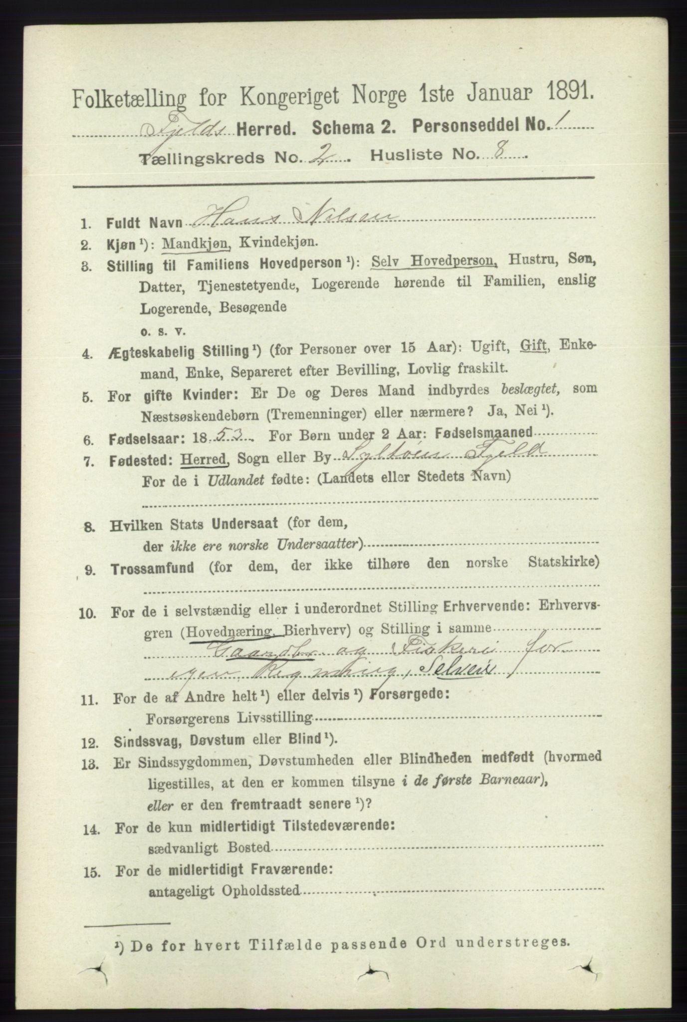 RA, 1891 census for 1246 Fjell, 1891, p. 737