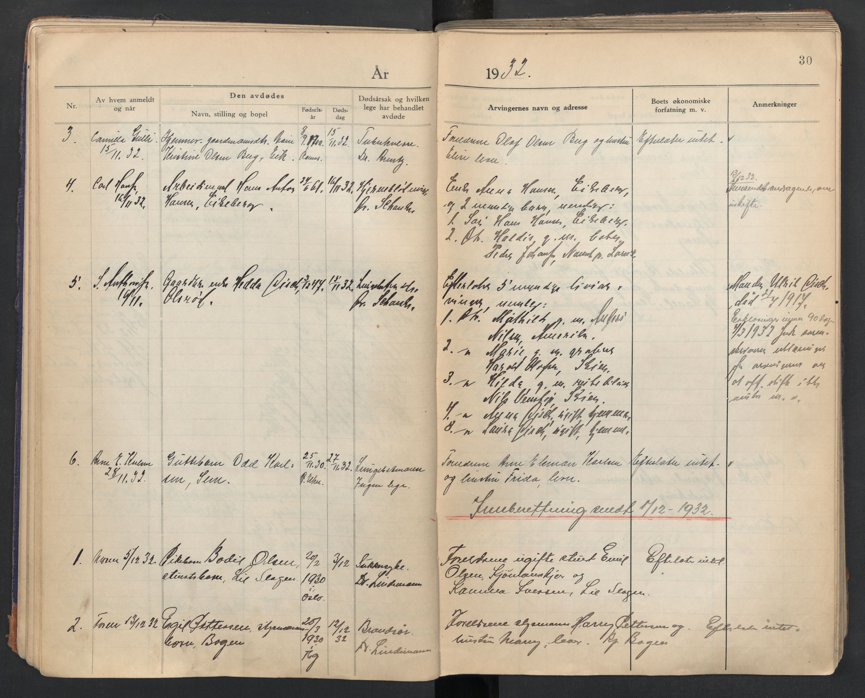 Sem lensmannskontor, AV/SAKO-A-547/H/Ha/L0007: Dødsfallsprotokoll, 1931-1939, p. 30