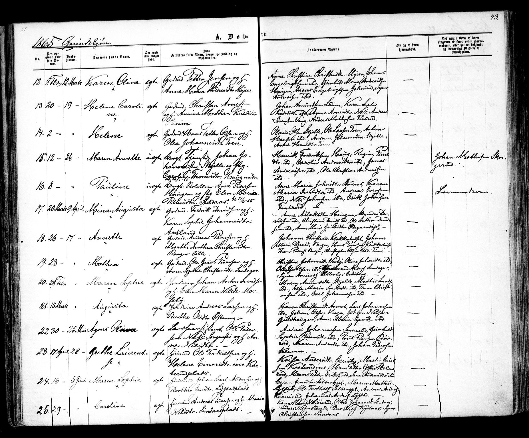 Skiptvet prestekontor Kirkebøker, AV/SAO-A-20009/F/Fa/L0007: Parish register (official) no. 7, 1861-1866, p. 43