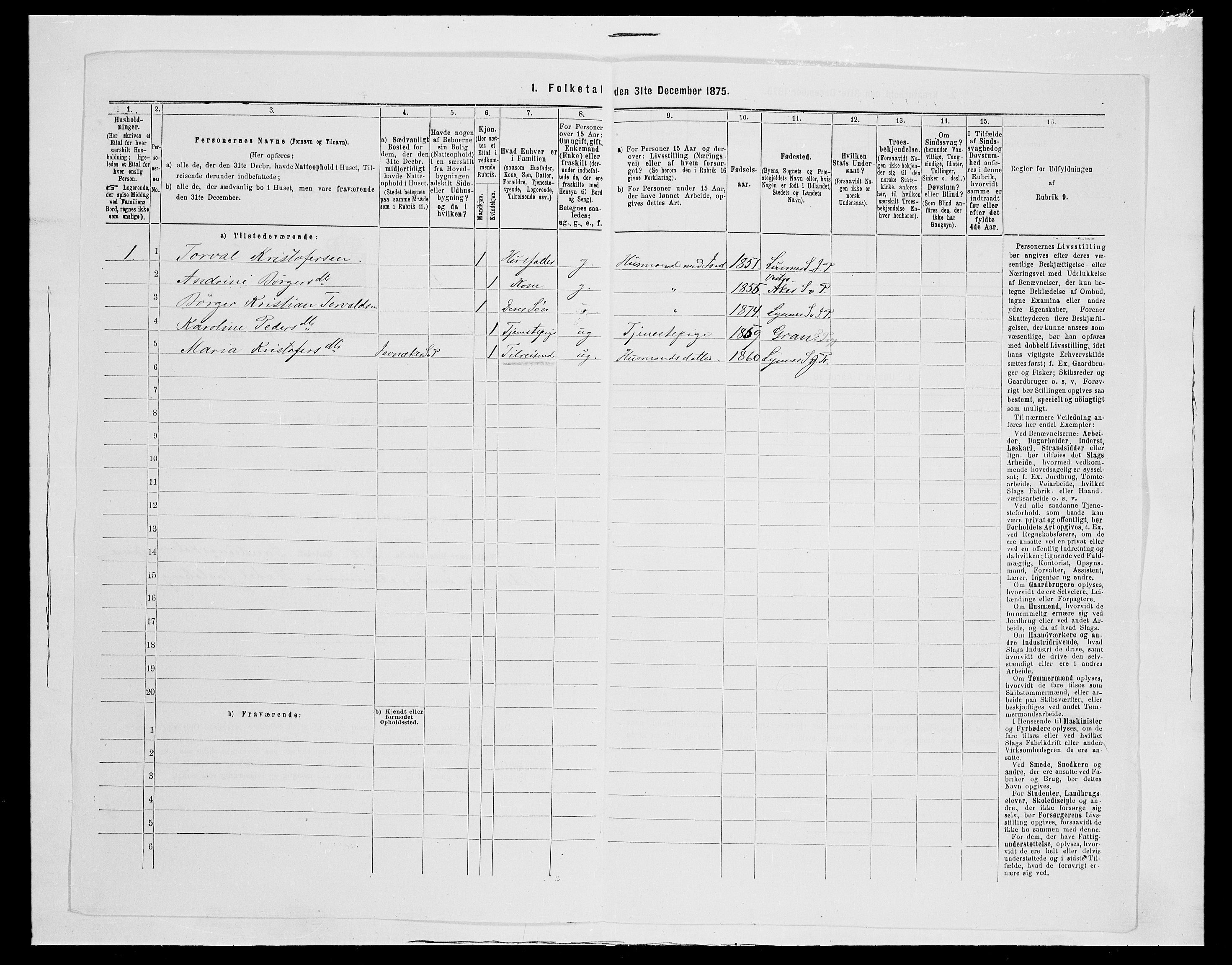 SAH, 1875 census for 0532P Jevnaker, 1875, p. 1327