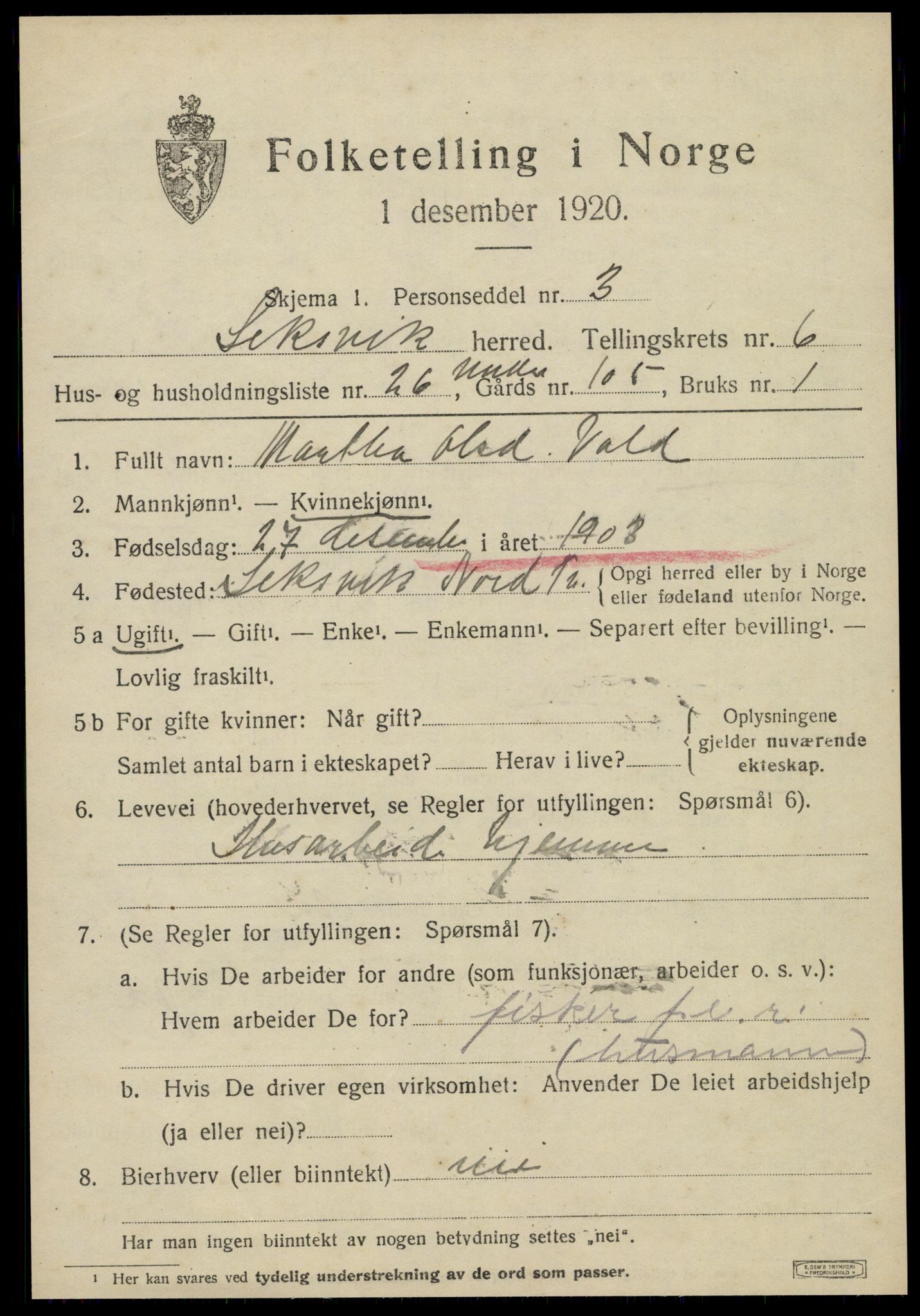 SAT, 1920 census for Leksvik, 1920, p. 5746