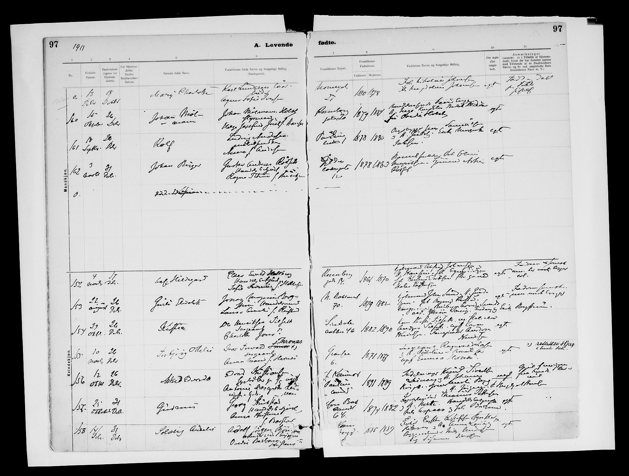 Ministerialprotokoller, klokkerbøker og fødselsregistre - Sør-Trøndelag, SAT/A-1456/604/L0203: Parish register (official) no. 604A23, 1908-1916, p. 97