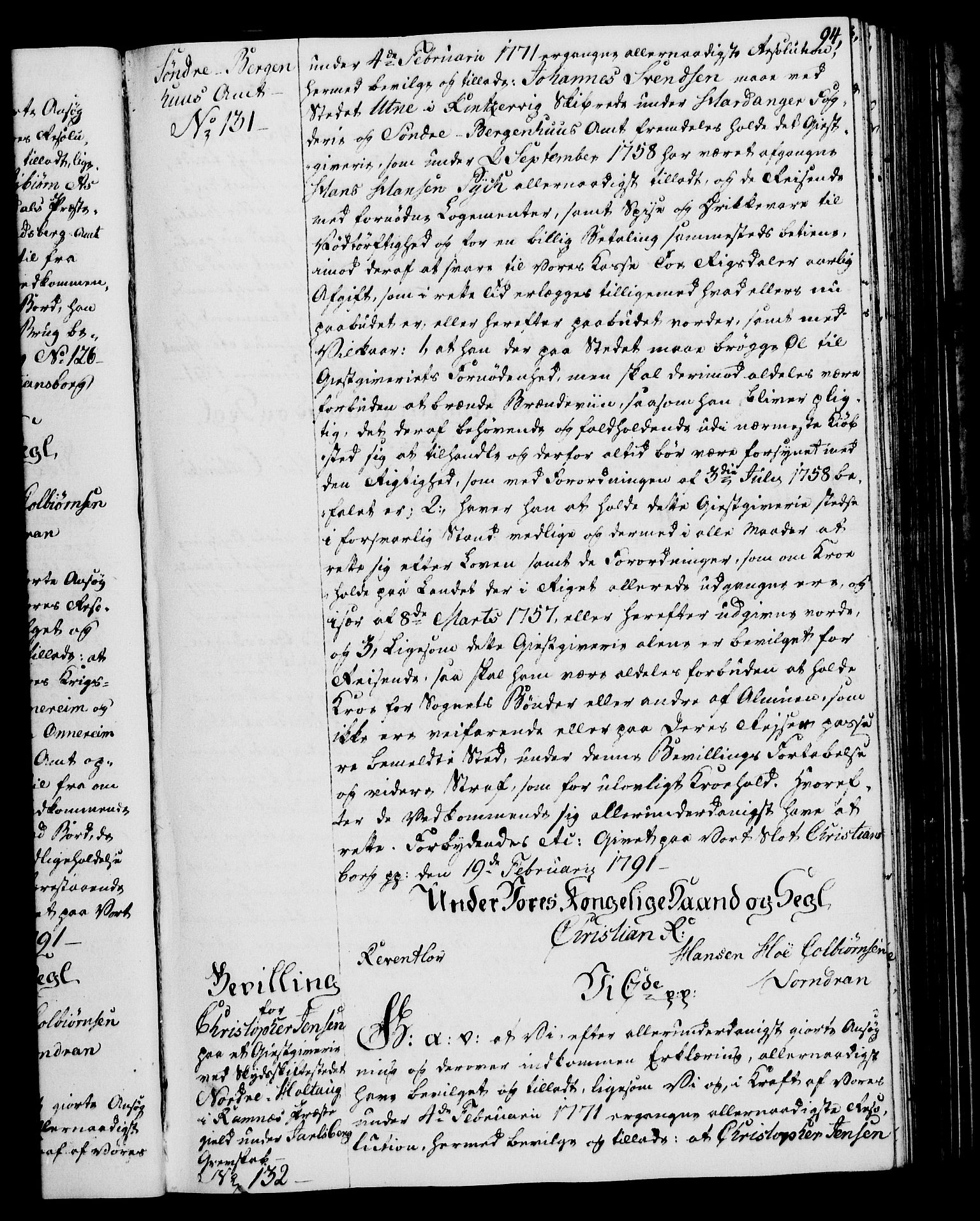 Rentekammeret, Kammerkanselliet, RA/EA-3111/G/Gg/Gga/L0015: Norsk ekspedisjonsprotokoll med register (merket RK 53.15), 1790-1791, p. 94