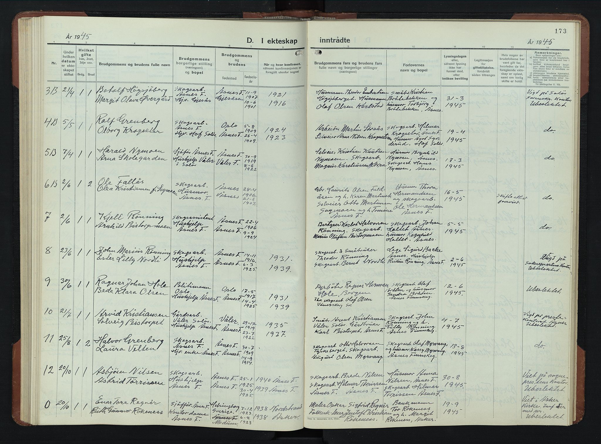 Åsnes prestekontor, AV/SAH-PREST-042/H/Ha/Hab/L0009: Parish register (copy) no. 9, 1930-1954, p. 173