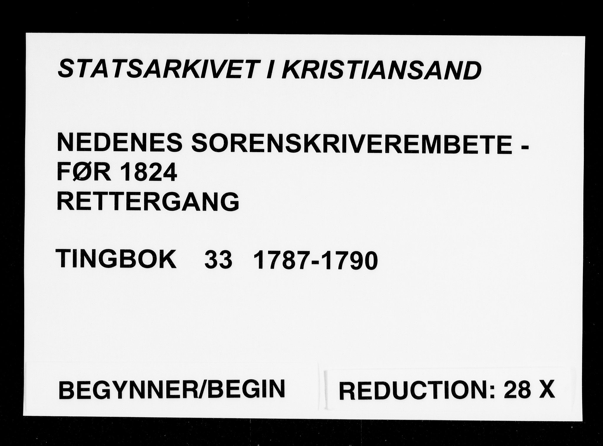 Nedenes sorenskriveri før 1824, AV/SAK-1221-0007/F/Fa/L0038: Tingbok med register nr 33, 1787-1790