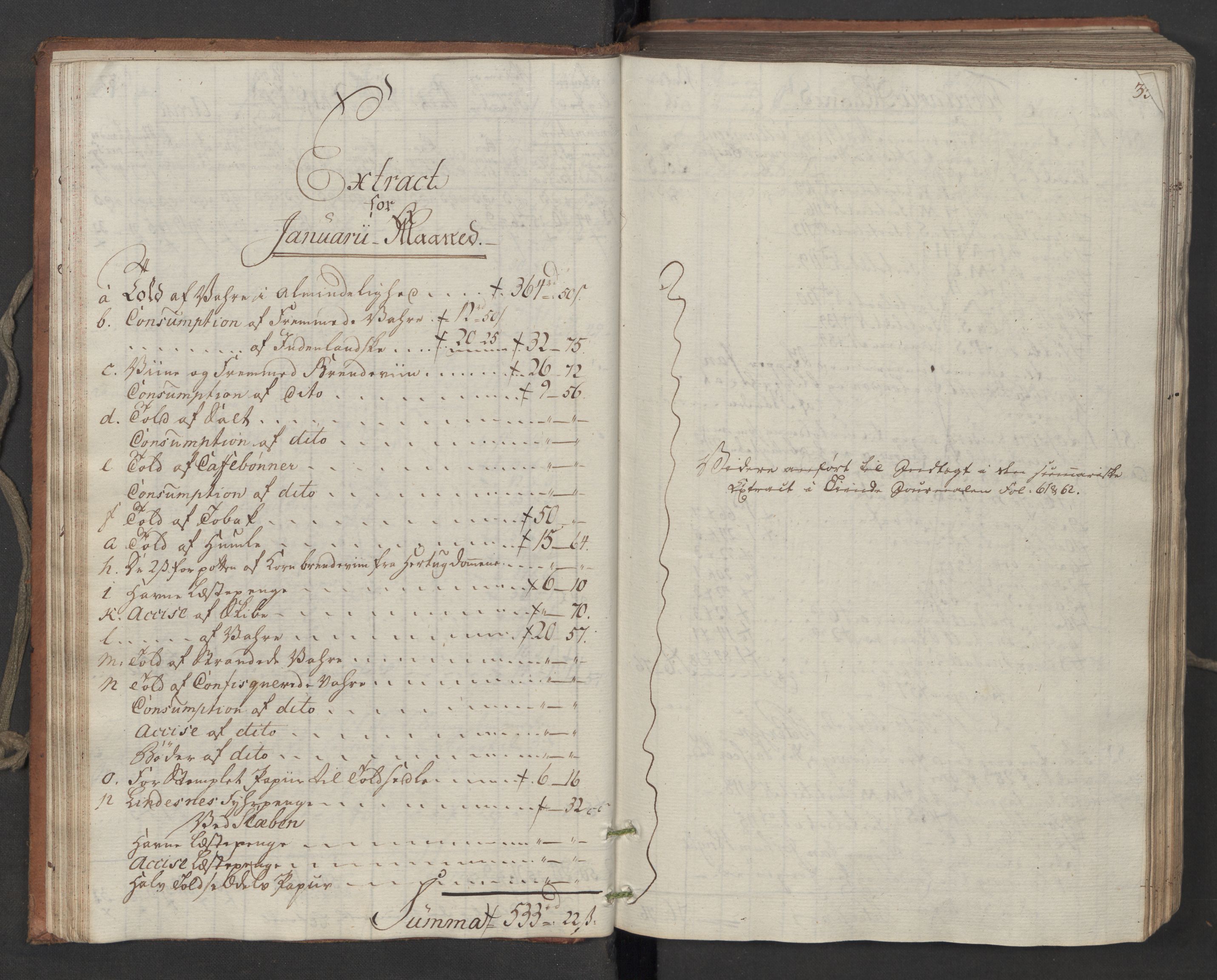 Generaltollkammeret, tollregnskaper, RA/EA-5490/R06/L0194/0001: Tollregnskaper Kristiania / Inngående tollbok, 1794, p. 32b-33a