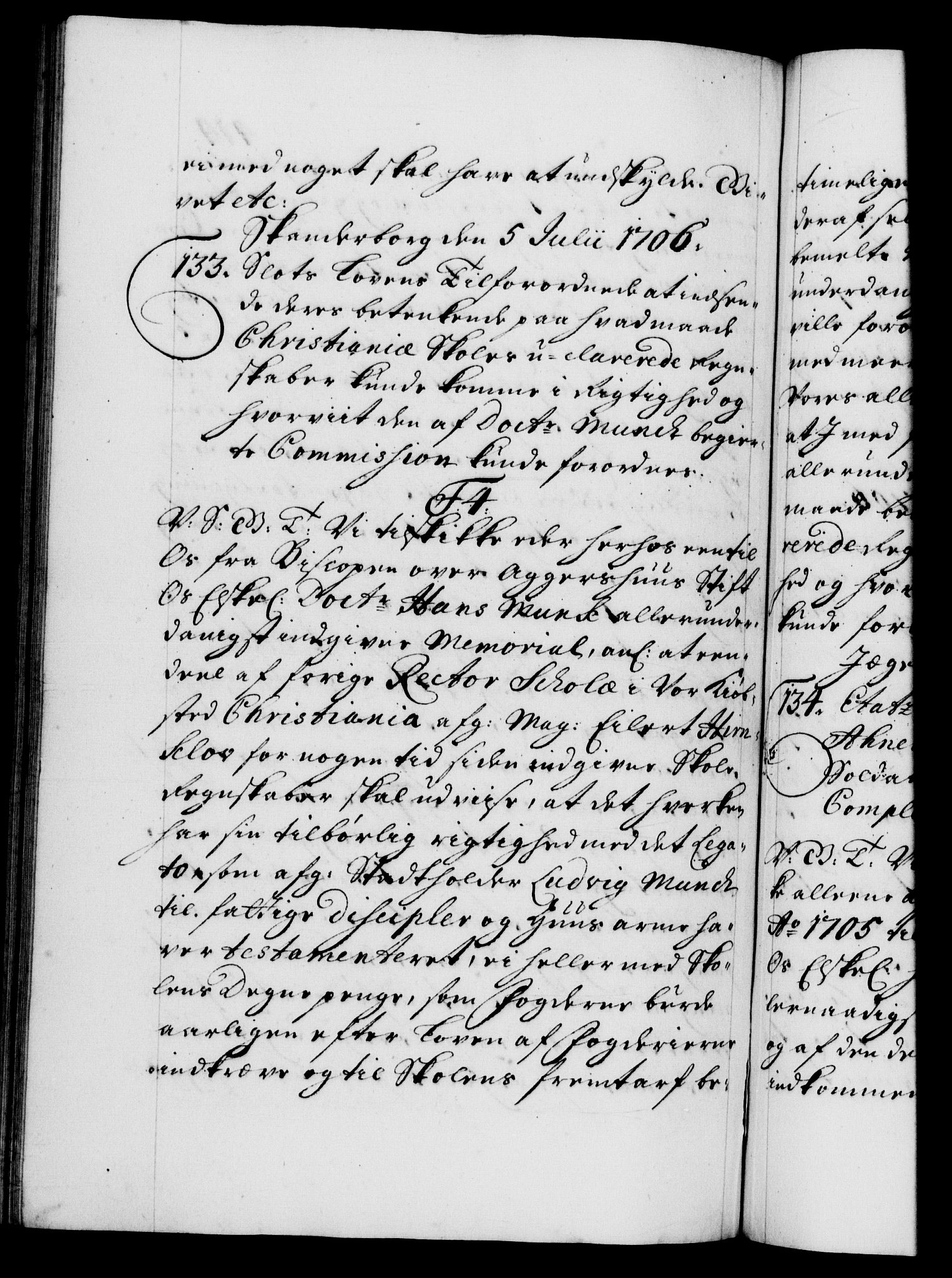 Danske Kanselli 1572-1799, AV/RA-EA-3023/F/Fc/Fca/Fcab/L0017: Norske tegnelser, 1704-1706, p. 414b