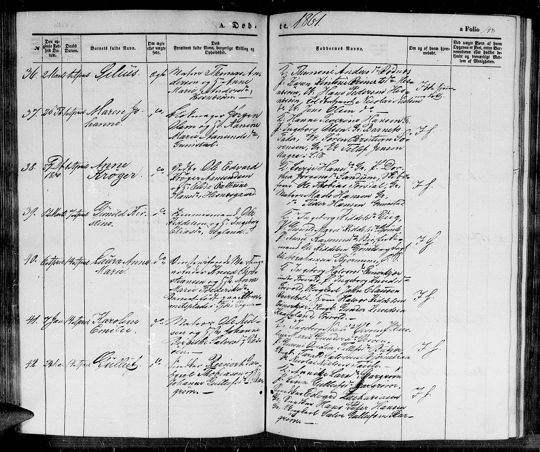 Fjære sokneprestkontor, SAK/1111-0011/F/Fb/L0008: Parish register (copy) no. B 8, 1854-1867, p. 148