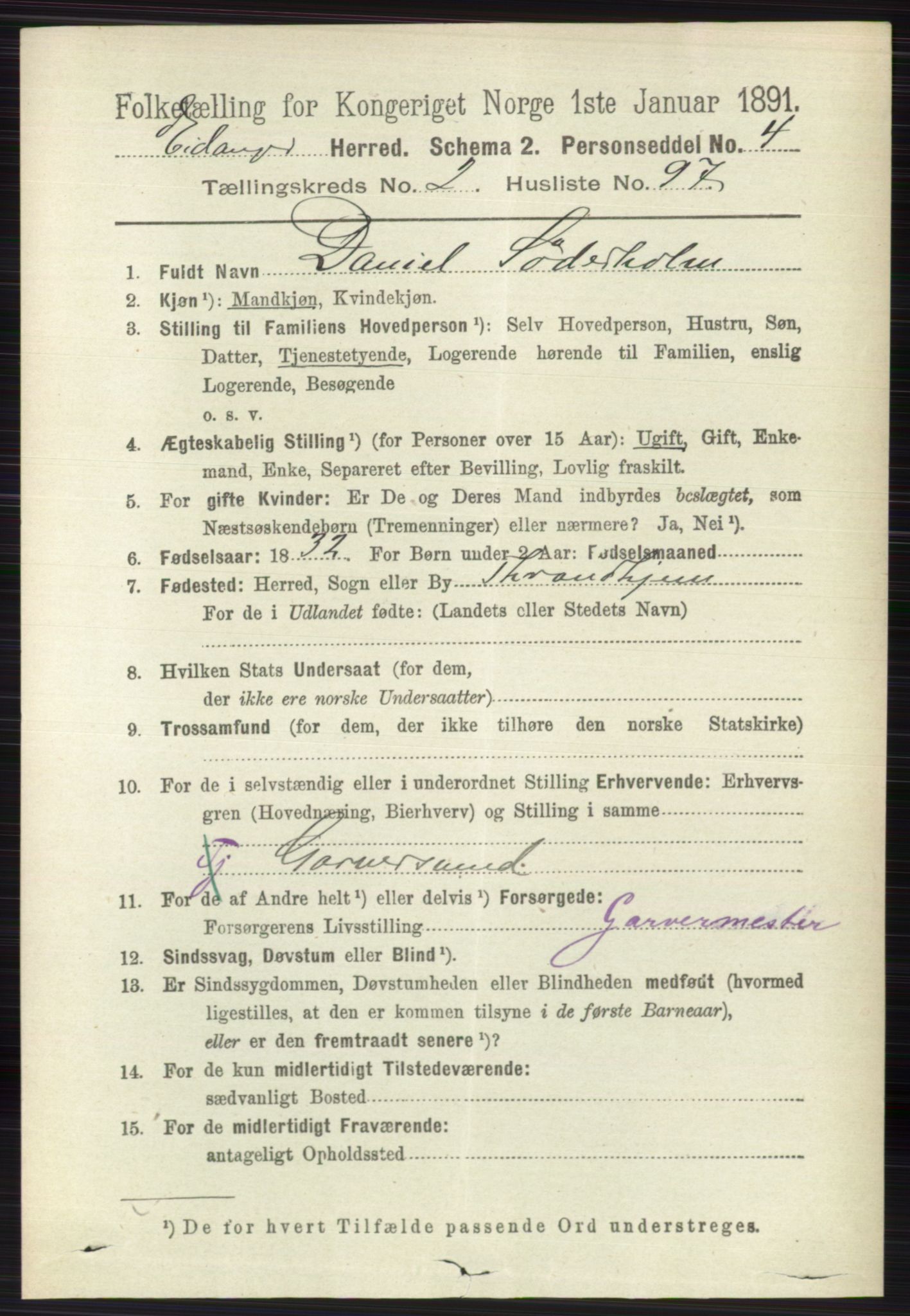 RA, 1891 census for 0813 Eidanger, 1891, p. 1440