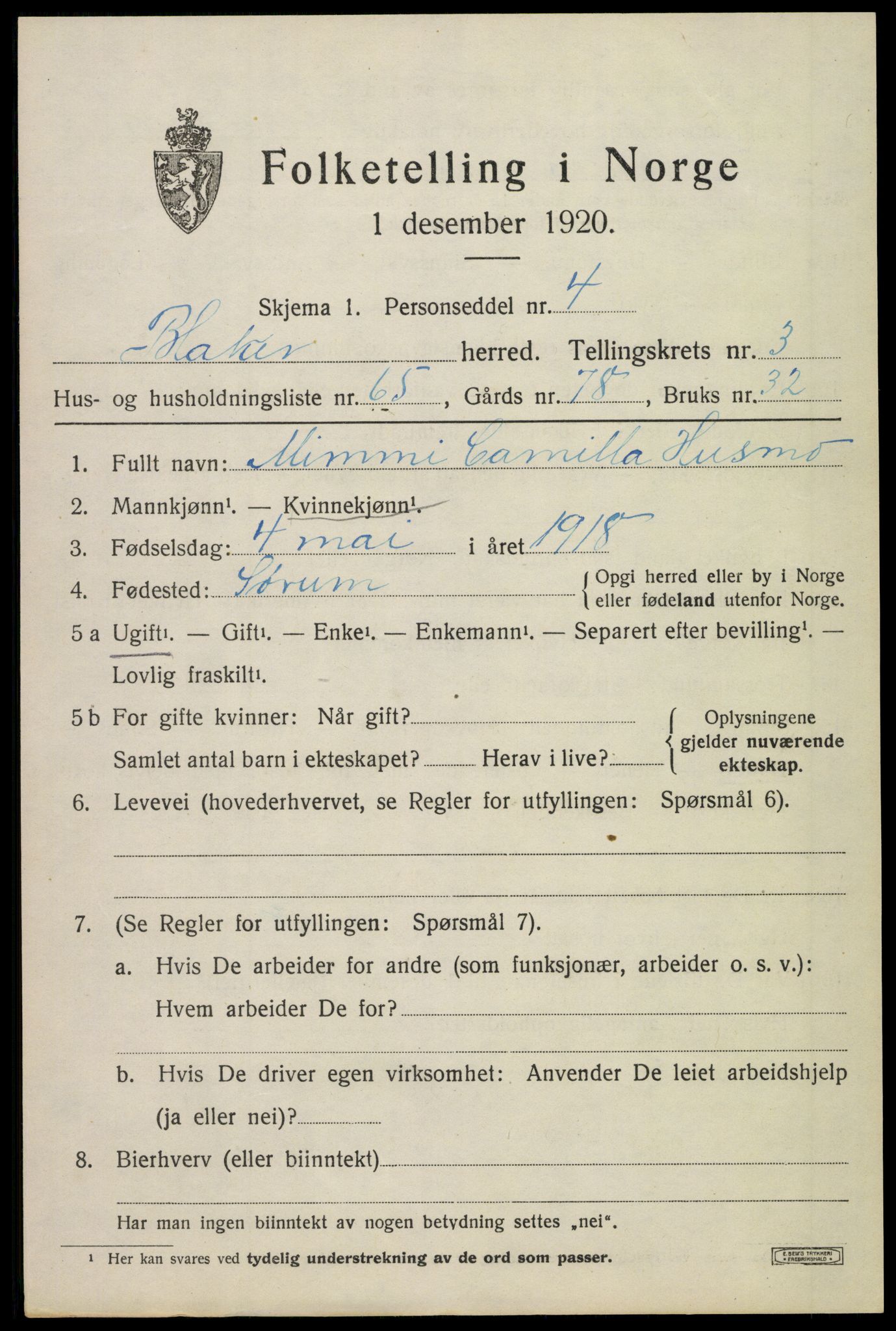 SAO, 1920 census for Blaker, 1920, p. 3069