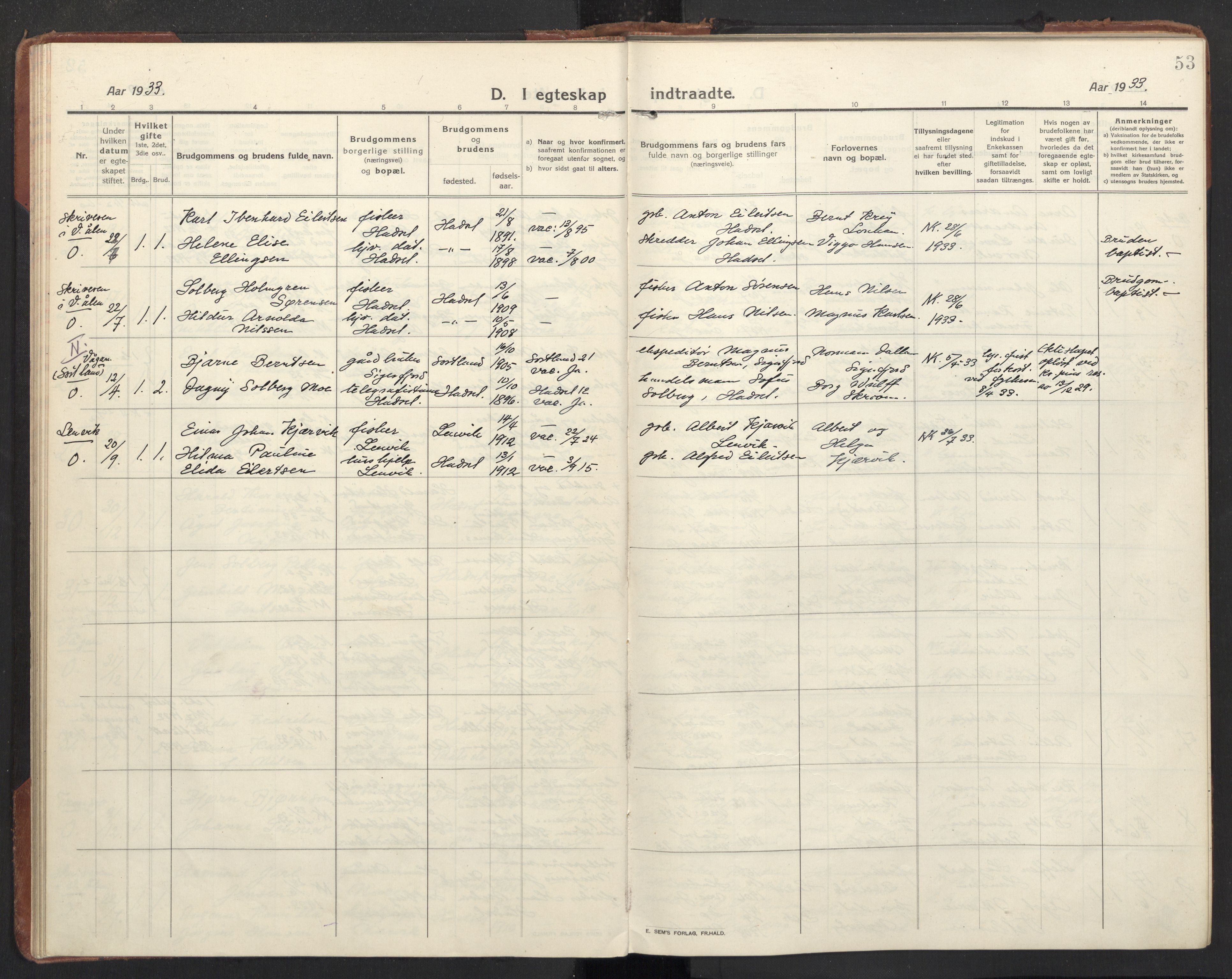 Ministerialprotokoller, klokkerbøker og fødselsregistre - Nordland, AV/SAT-A-1459/888/L1269: Parish register (copy) no. 888C11, 1913-1937, p. 53