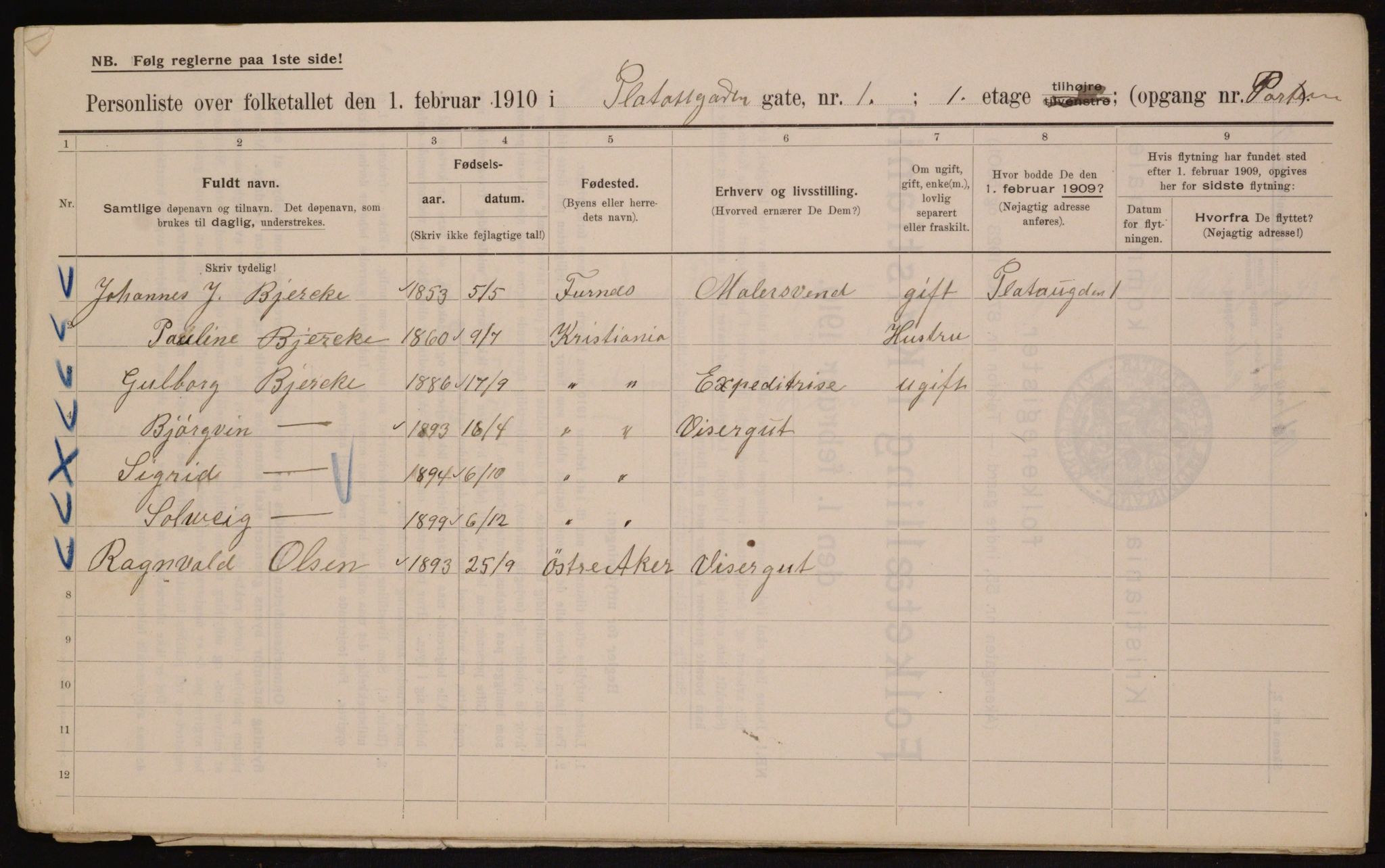 OBA, Municipal Census 1910 for Kristiania, 1910, p. 76960