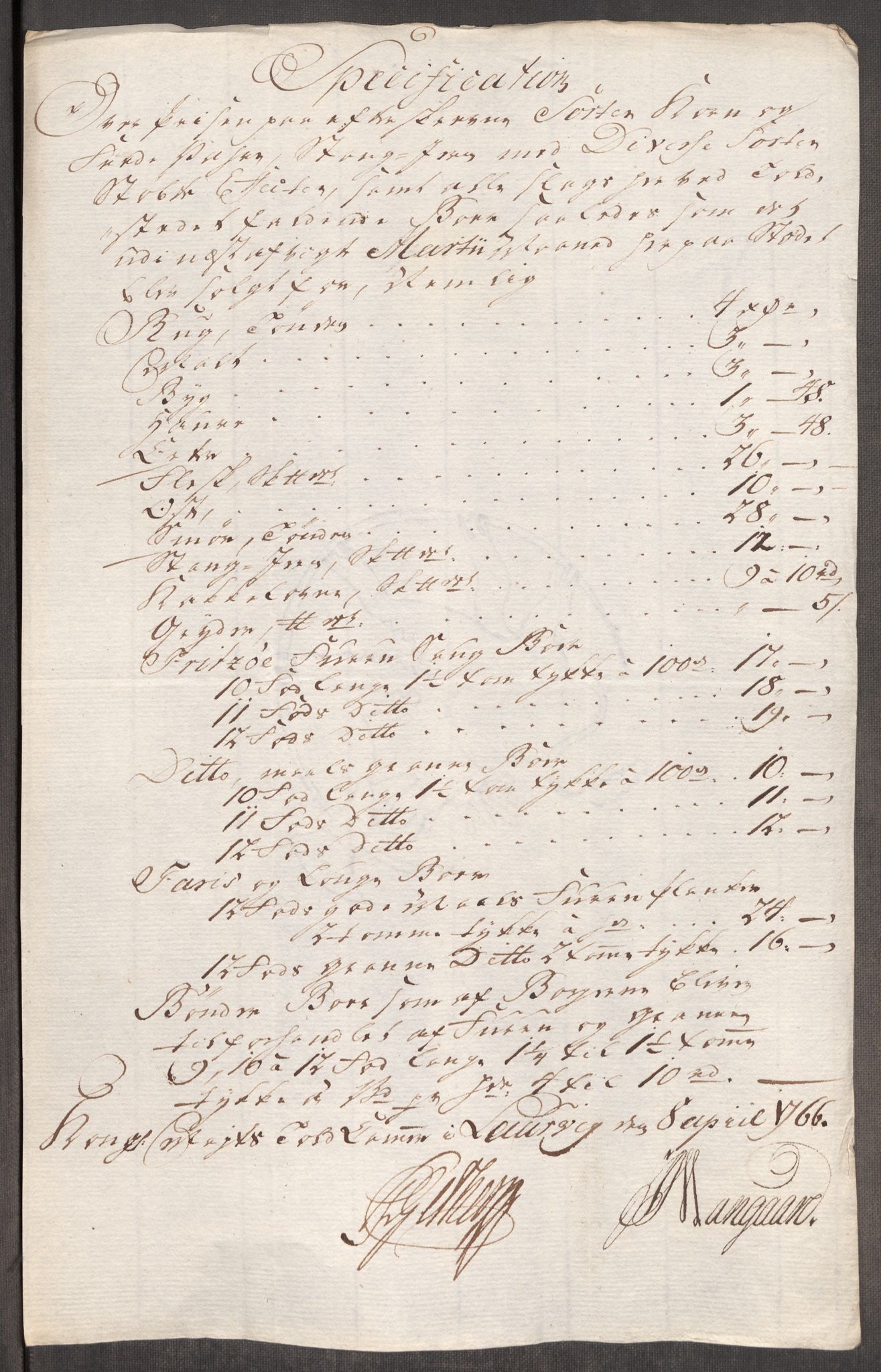 Rentekammeret inntil 1814, Realistisk ordnet avdeling, RA/EA-4070/Oe/L0008: [Ø1]: Priskuranter, 1764-1768, p. 617