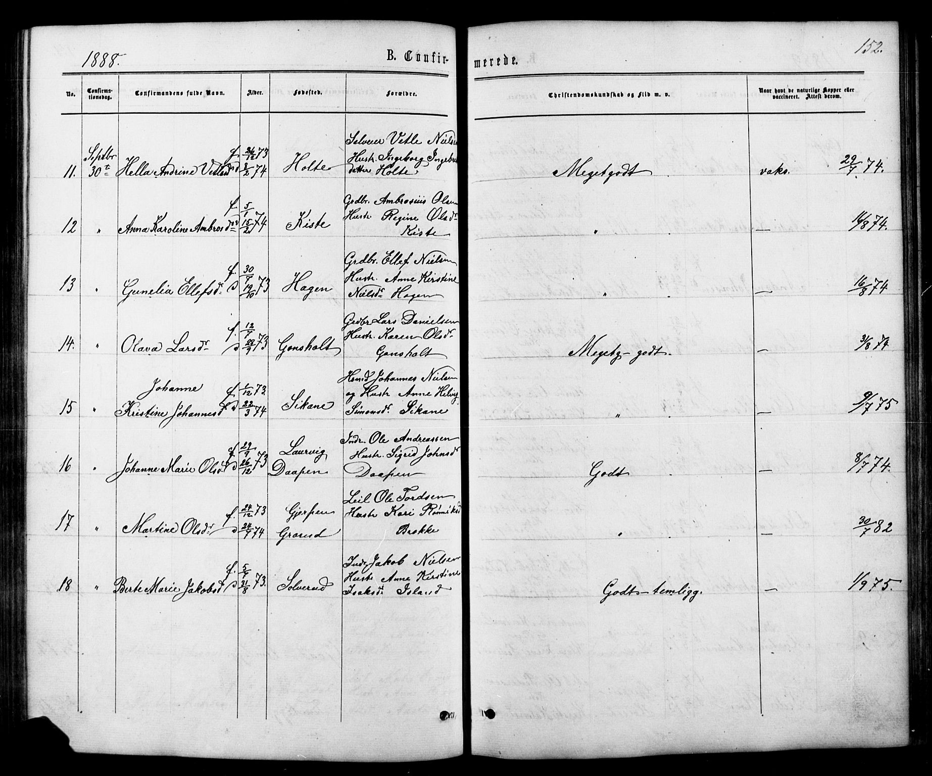 Siljan kirkebøker, SAKO/A-300/G/Ga/L0002: Parish register (copy) no. 2, 1864-1908, p. 152