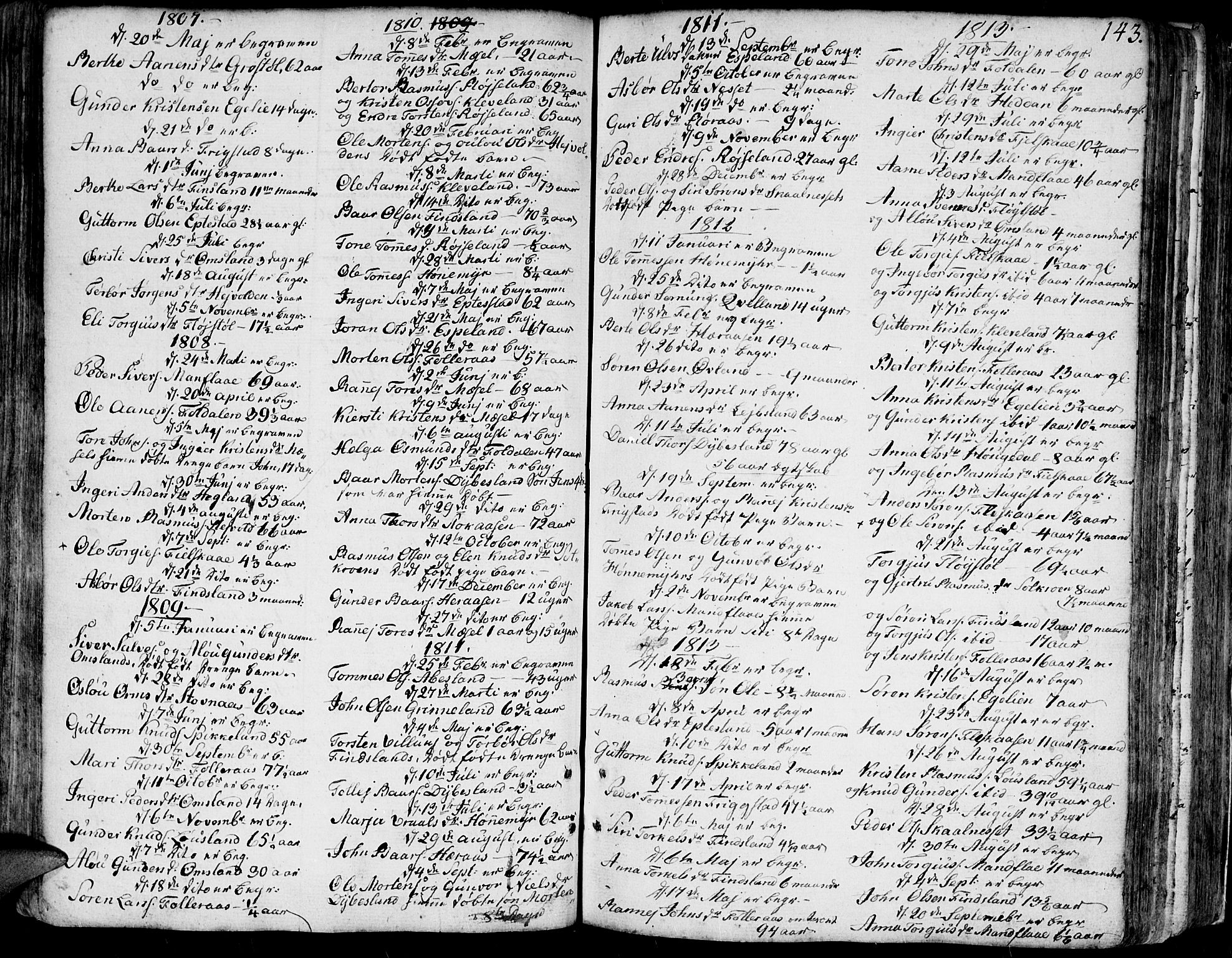 Bjelland sokneprestkontor, SAK/1111-0005/F/Fa/Faa/L0001: Parish register (official) no. A 1 /2, 1793-1815, p. 143