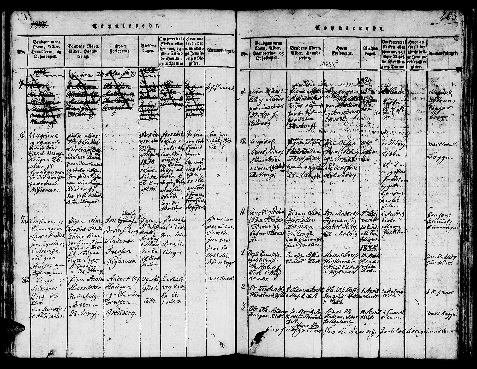 Ministerialprotokoller, klokkerbøker og fødselsregistre - Sør-Trøndelag, SAT/A-1456/616/L0420: Parish register (copy) no. 616C03, 1817-1835, p. 203