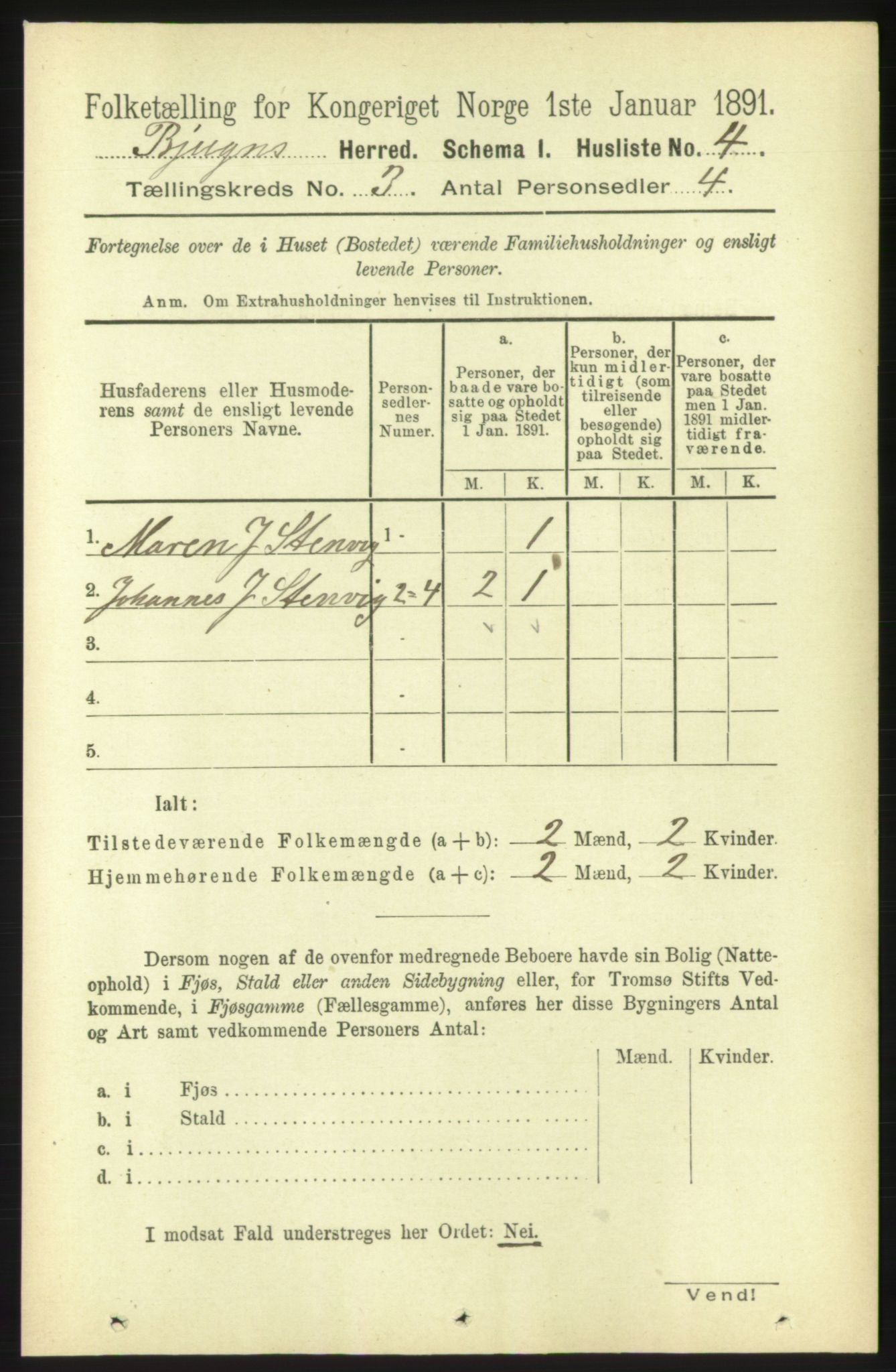 RA, 1891 census for 1627 Bjugn, 1891, p. 592