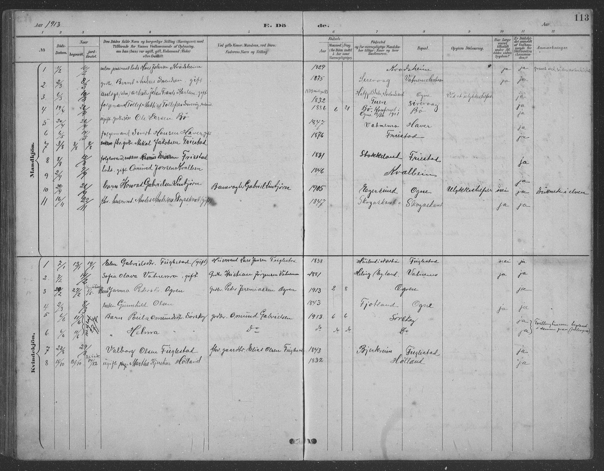 Eigersund sokneprestkontor, SAST/A-101807/S09: Parish register (copy) no. B 21, 1890-1915, p. 113