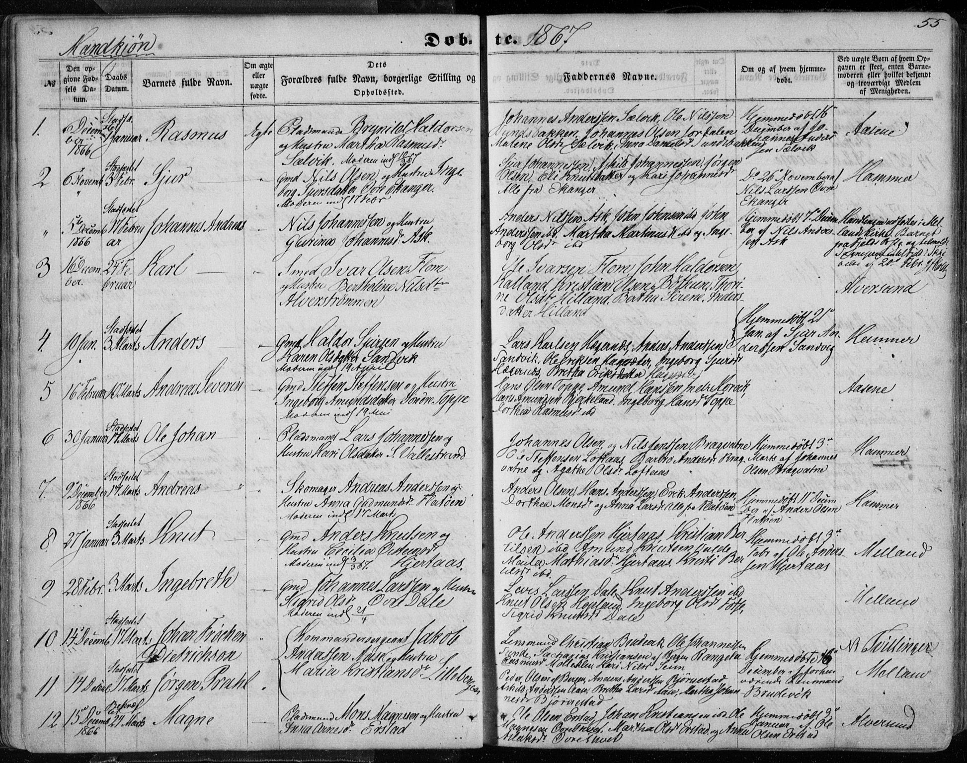 Hamre sokneprestembete, SAB/A-75501/H/Ha/Haa/Haaa/L0014: Parish register (official) no. A 14, 1858-1872, p. 55