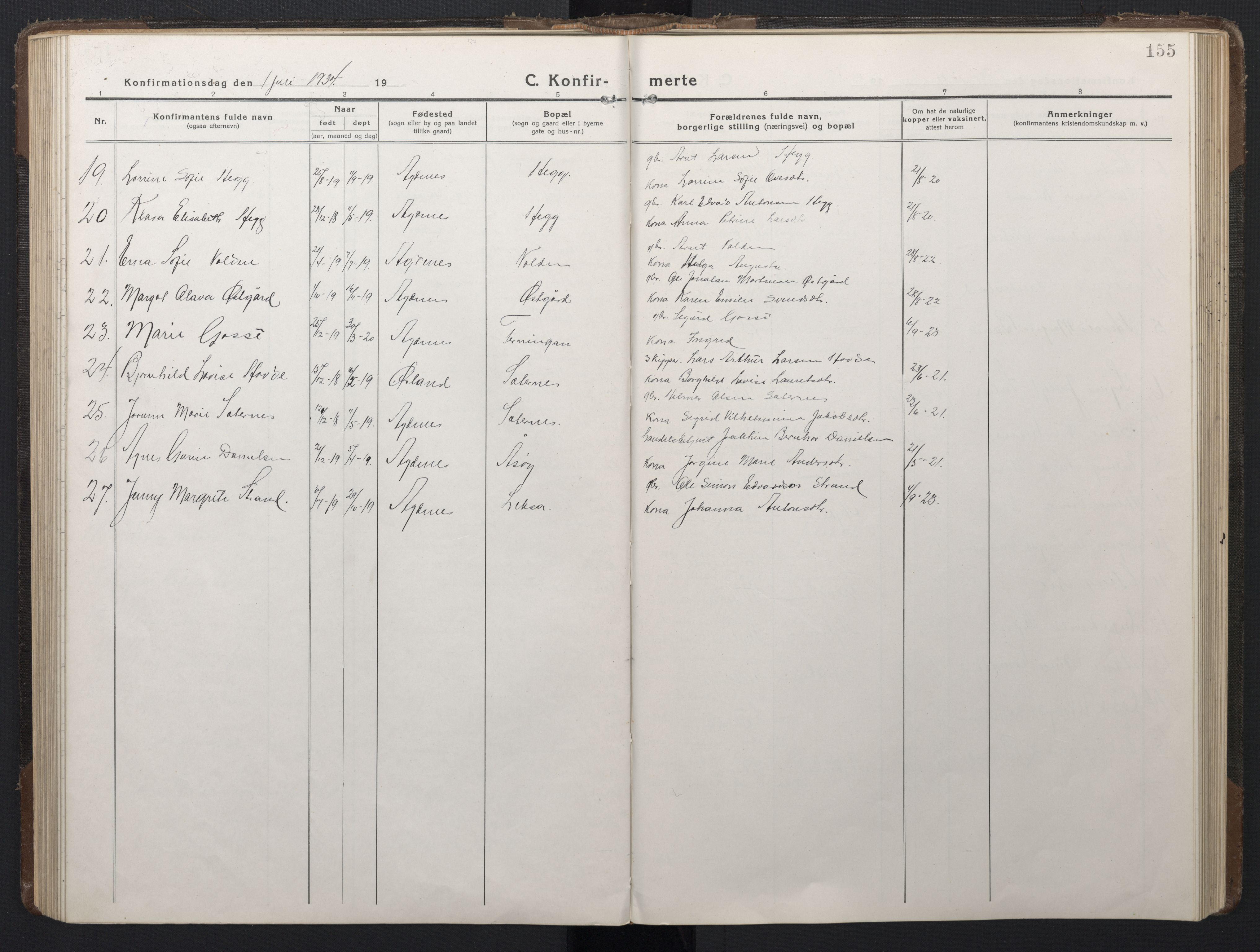 Ministerialprotokoller, klokkerbøker og fødselsregistre - Sør-Trøndelag, SAT/A-1456/662/L0758: Parish register (copy) no. 662C03, 1918-1948, p. 155