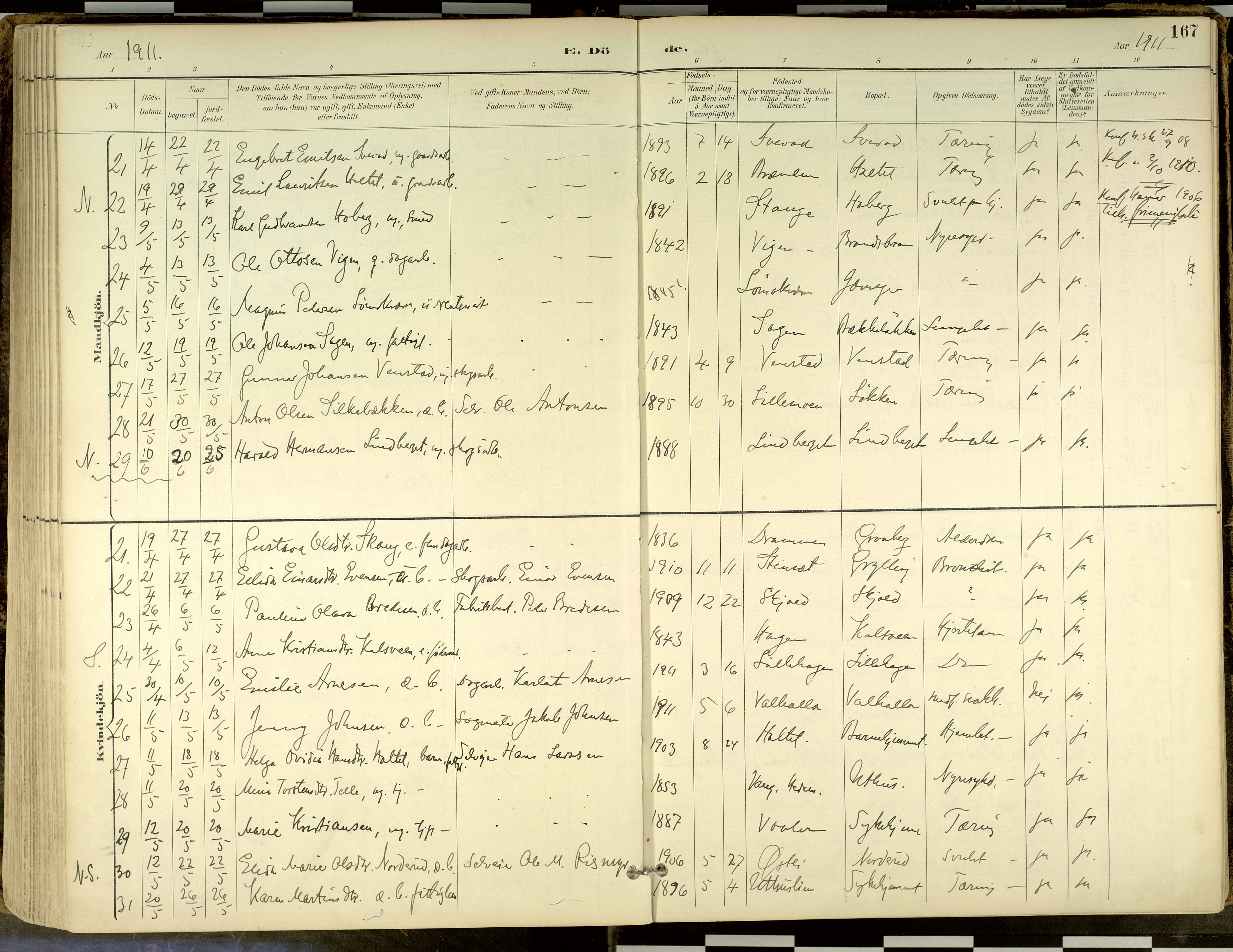 Elverum prestekontor, AV/SAH-PREST-044/H/Ha/Haa/L0018: Parish register (official) no. 18, 1894-1914, p. 167