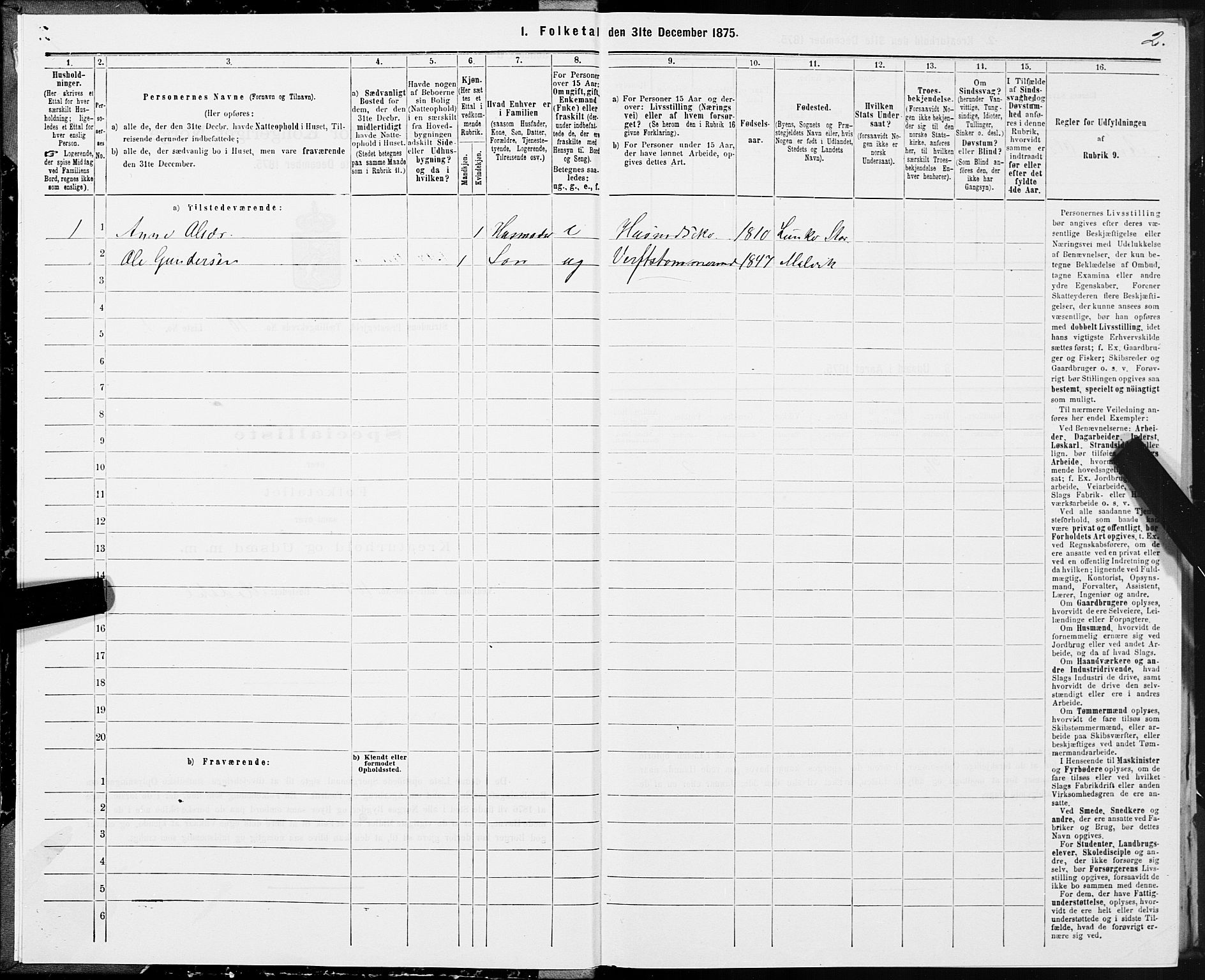 SAT, 1875 census for 1660P Strinda, 1875, p. 6002