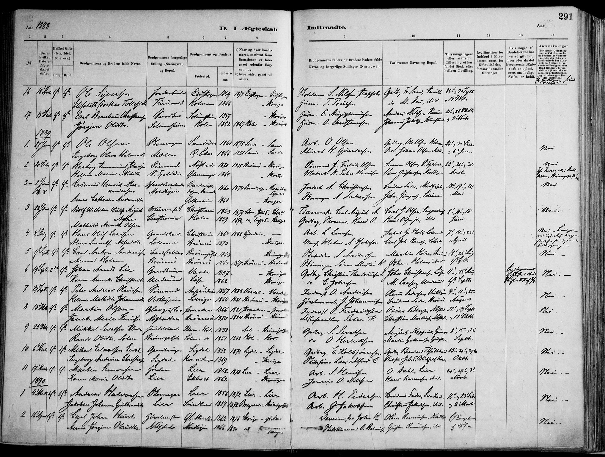 Skoger kirkebøker, AV/SAKO-A-59/F/Fa/L0006: Parish register (official) no. I 6, 1885-1910, p. 291