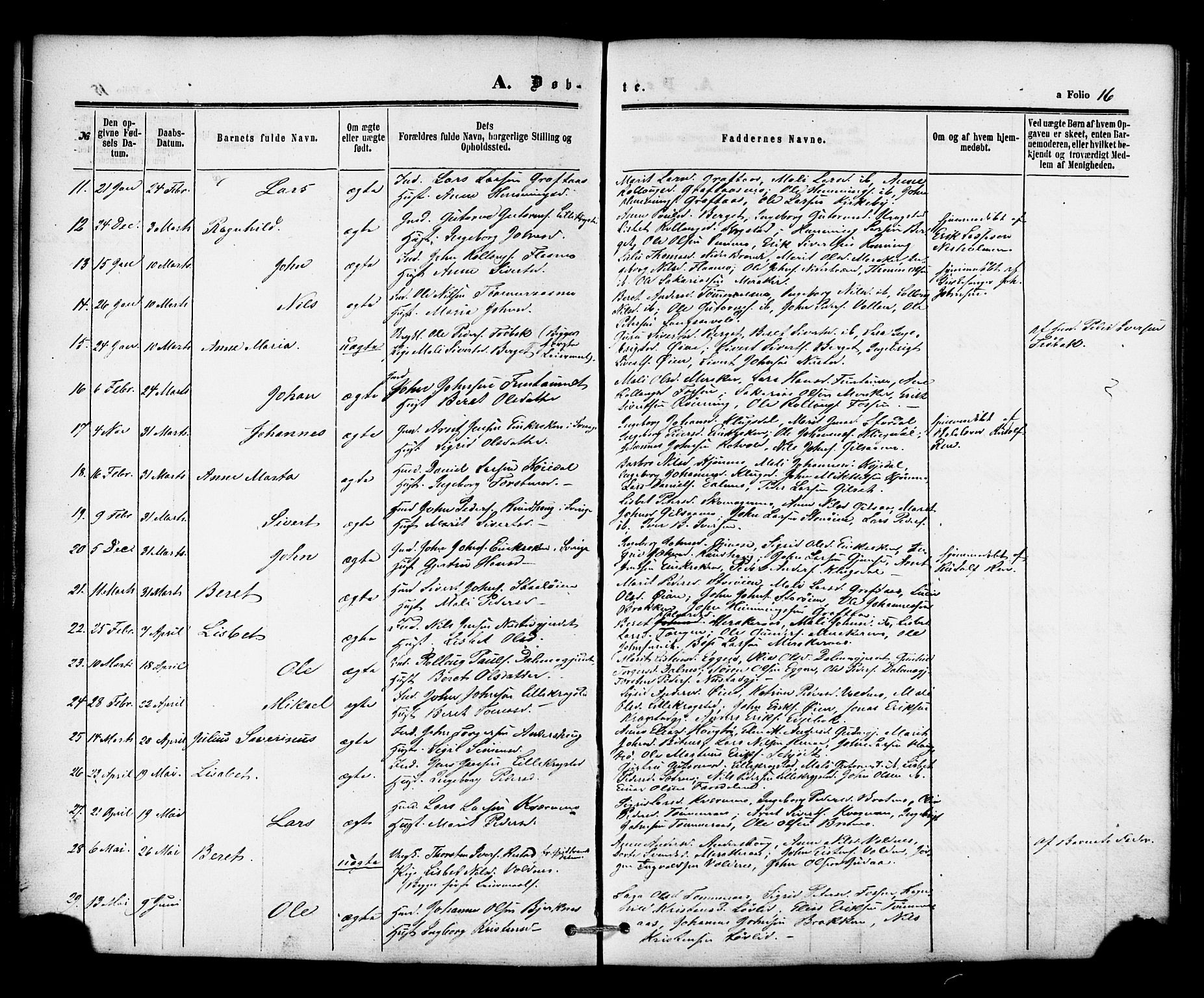 Ministerialprotokoller, klokkerbøker og fødselsregistre - Nord-Trøndelag, SAT/A-1458/706/L0041: Parish register (official) no. 706A02, 1862-1877, p. 16