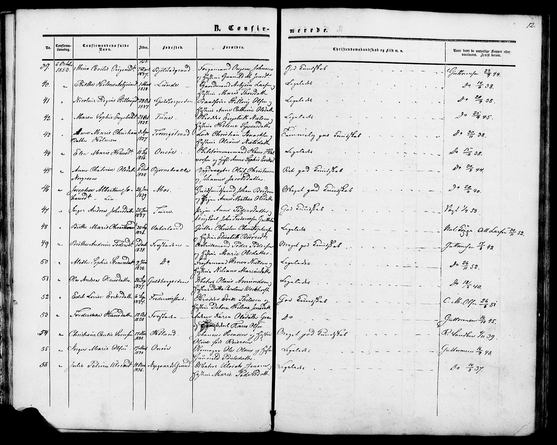 Glemmen prestekontor Kirkebøker, SAO/A-10908/F/Fa/L0006: Parish register (official) no. 6, 1849-1865, p. 12