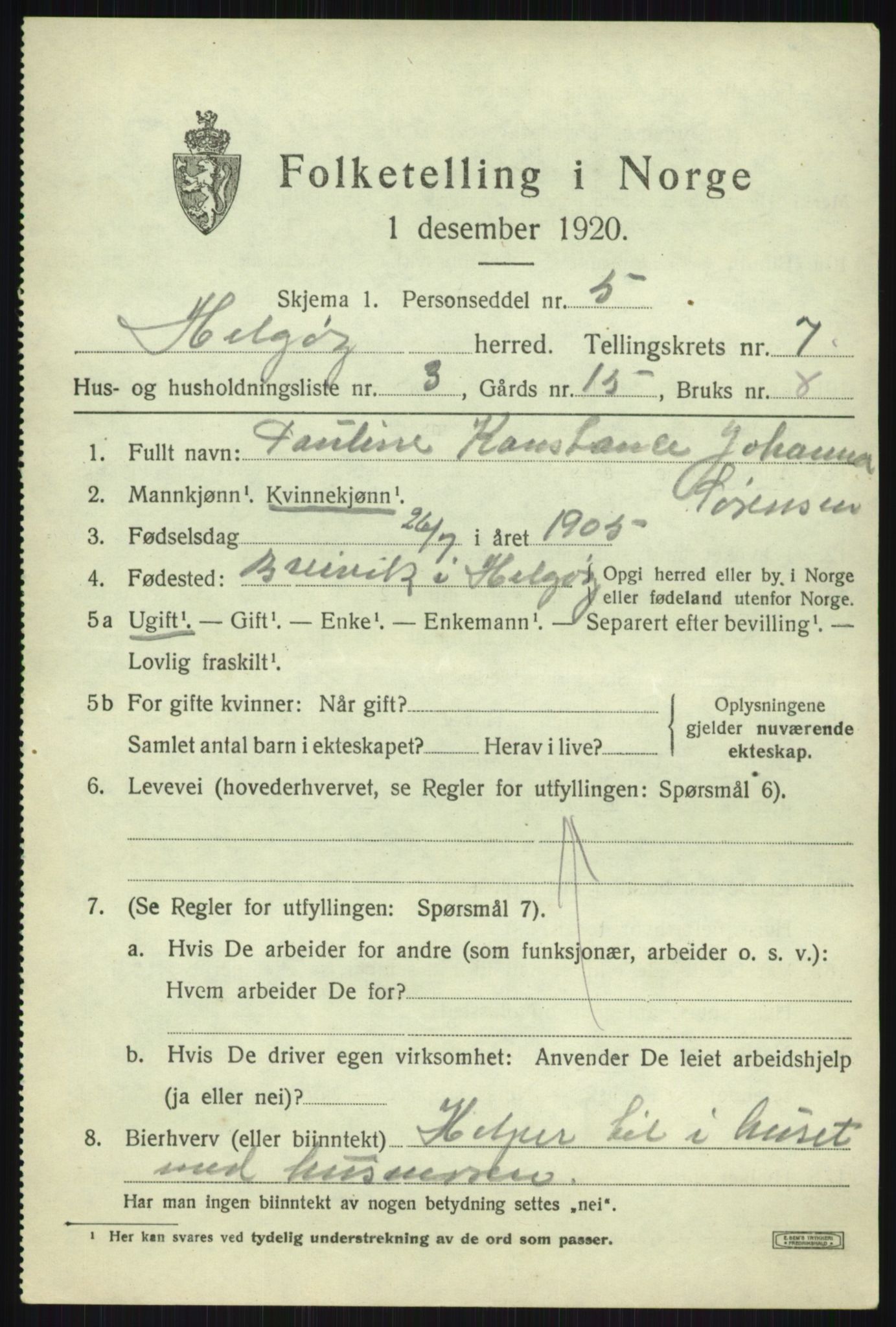 SATØ, 1920 census for Helgøy, 1920, p. 2569