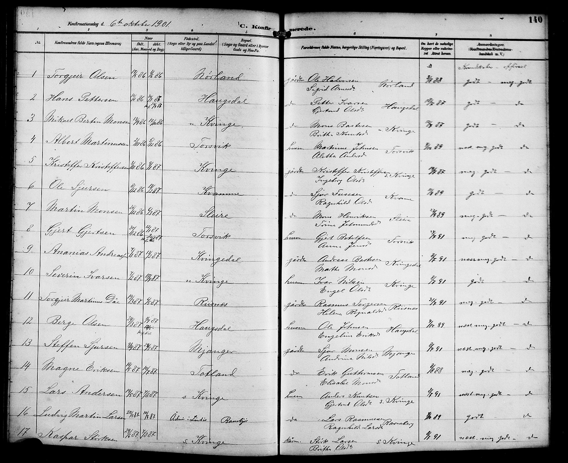 Masfjorden Sokneprestembete, SAB/A-77001: Parish register (copy) no. B 1, 1892-1913, p. 140