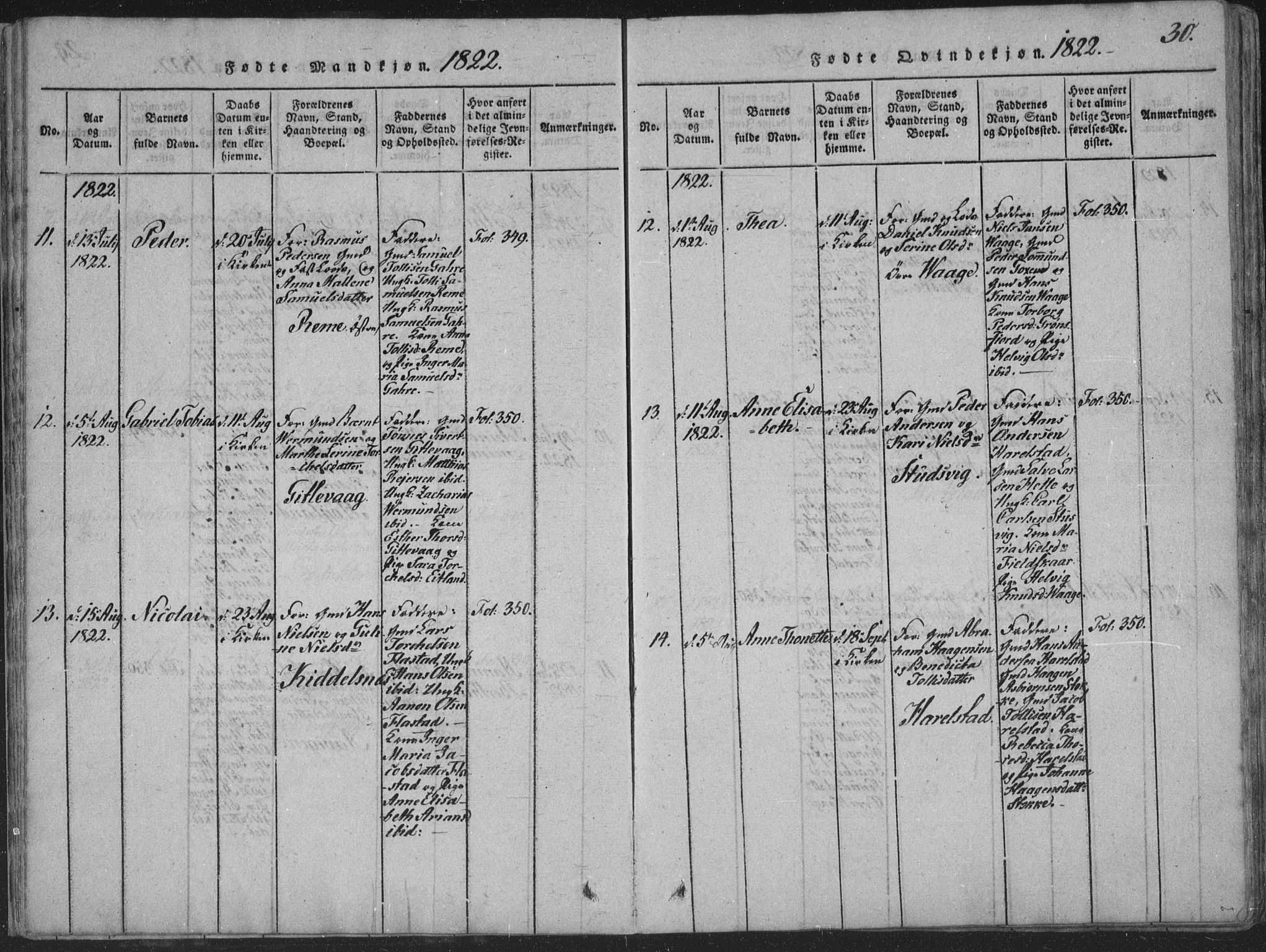 Sør-Audnedal sokneprestkontor, AV/SAK-1111-0039/F/Fa/Faa/L0001: Parish register (official) no. A 1, 1816-1848, p. 30