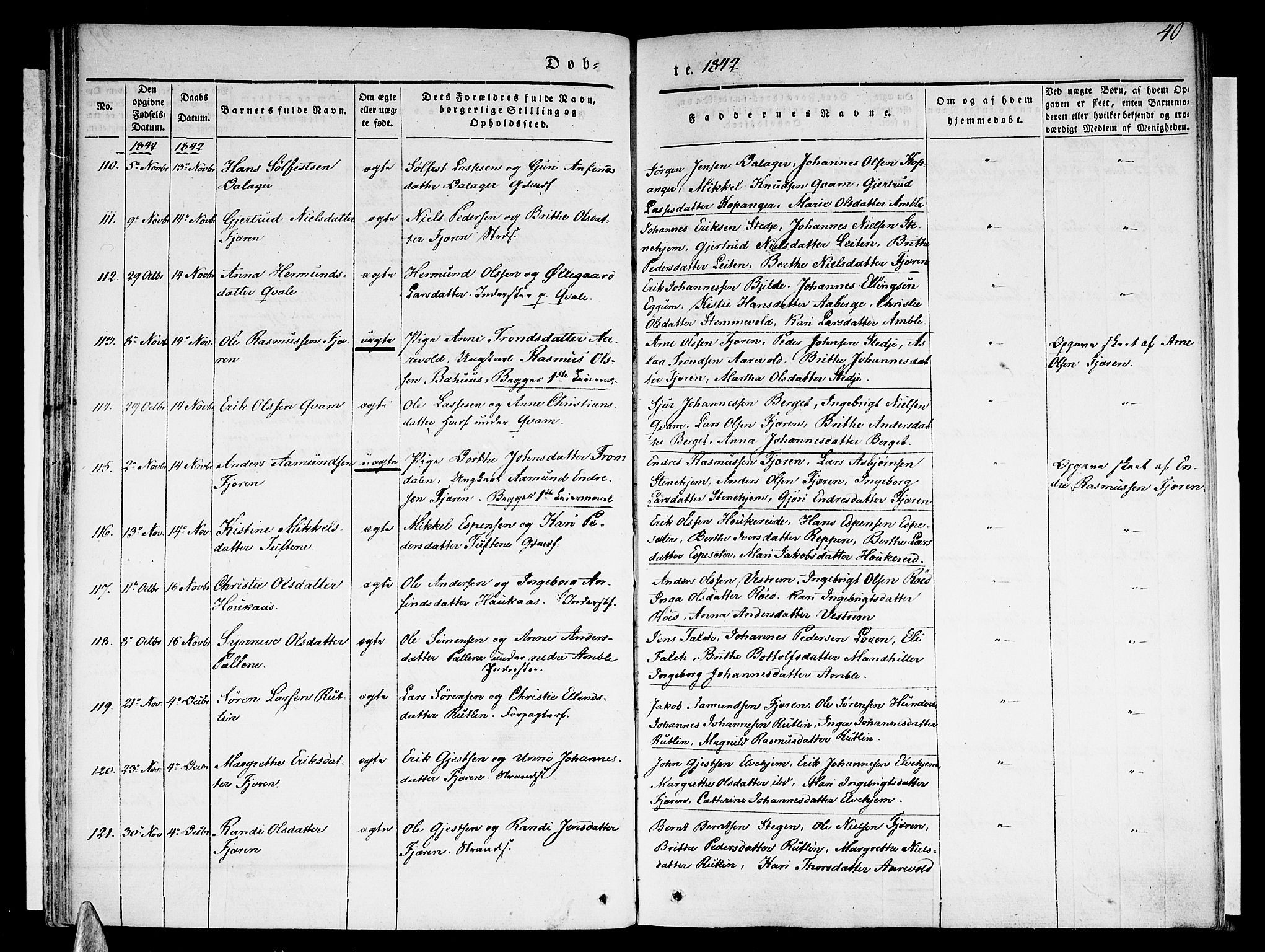 Sogndal sokneprestembete, AV/SAB-A-81301/H/Haa/Haaa/L0011: Parish register (official) no. A 11, 1839-1847, p. 40