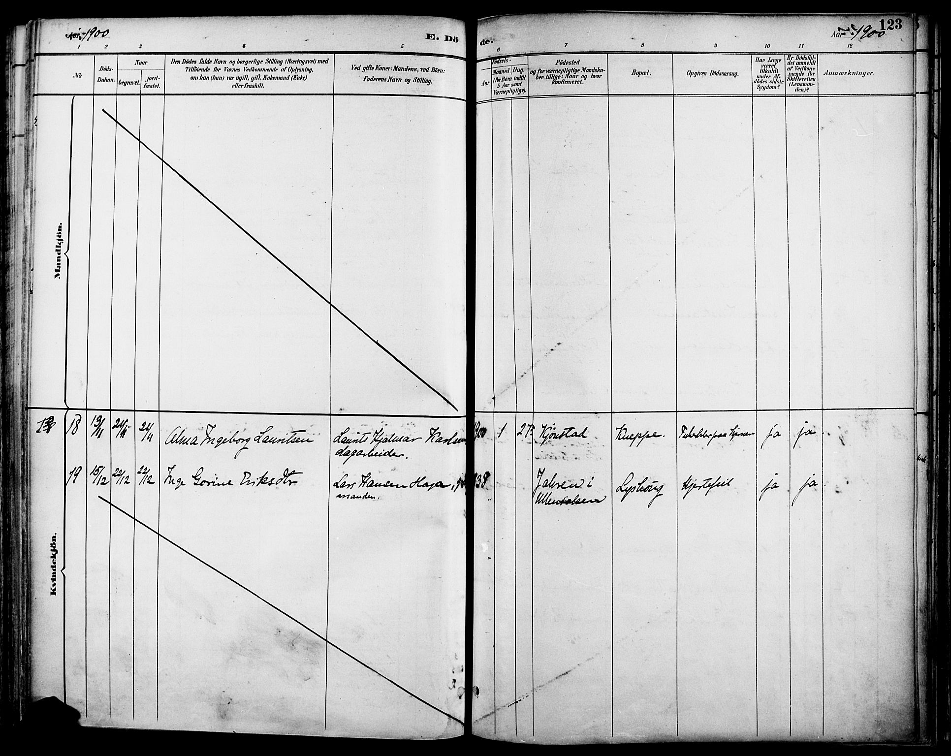 Nannestad prestekontor Kirkebøker, AV/SAO-A-10414a/F/Fa/L0015: Parish register (official) no. I 15, 1891-1905, p. 123