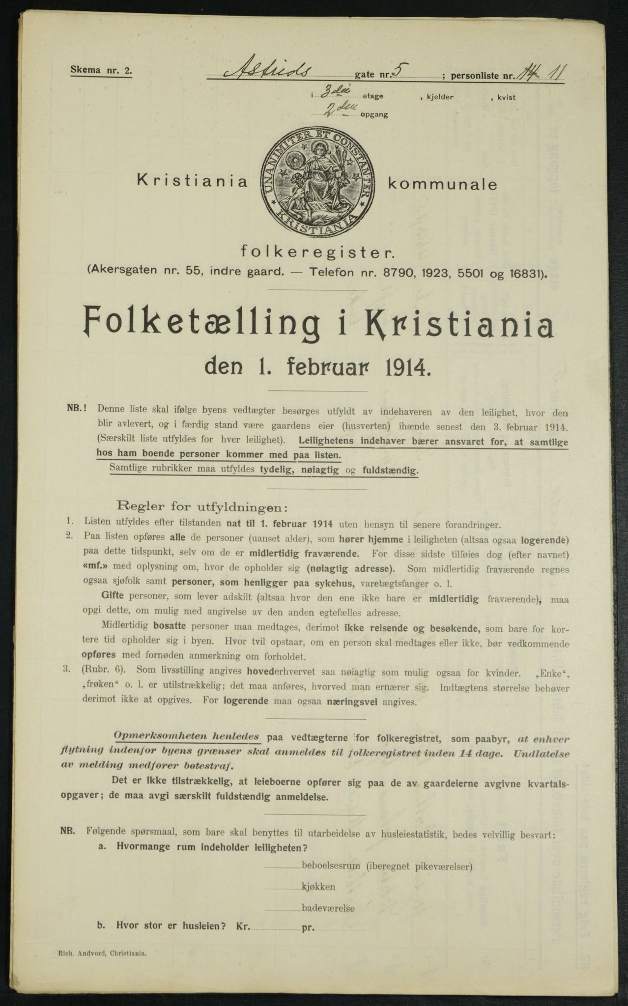 OBA, Municipal Census 1914 for Kristiania, 1914, p. 17329