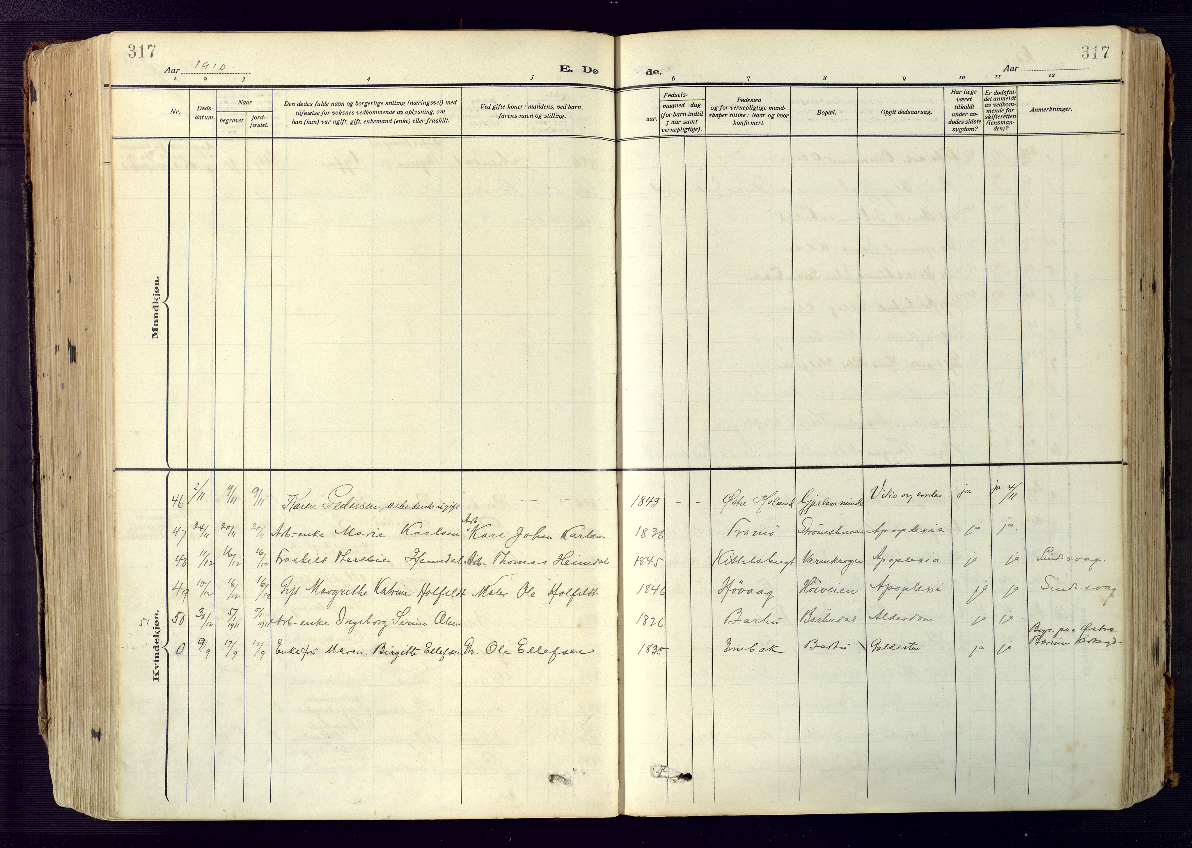 Barbu sokneprestkontor, SAK/1111-0003/F/Fa/L0006: Parish register (official) no. A 6, 1910-1929, p. 317