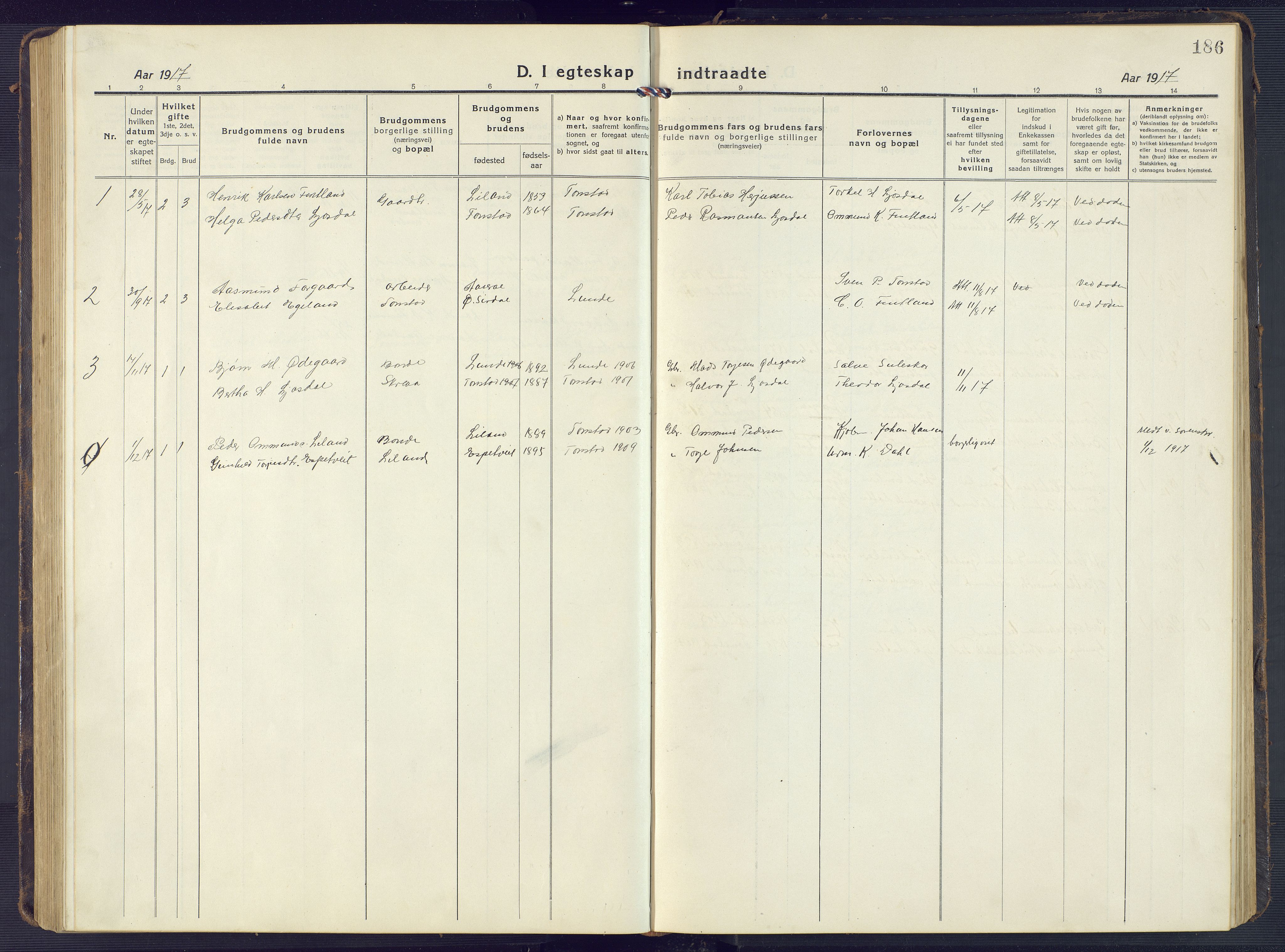 Sirdal sokneprestkontor, AV/SAK-1111-0036/F/Fb/Fbb/L0005: Parish register (copy) no. B 5, 1916-1960, p. 186