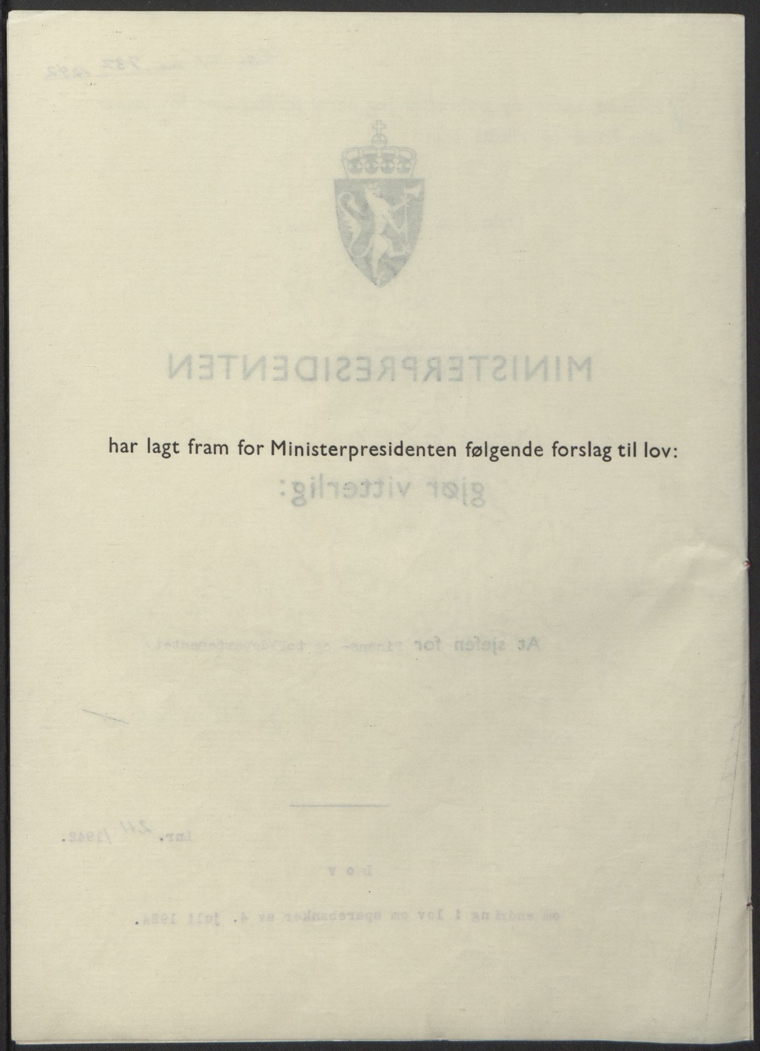 NS-administrasjonen 1940-1945 (Statsrådsekretariatet, de kommisariske statsråder mm), RA/S-4279/D/Db/L0098: Lover II, 1942, p. 467