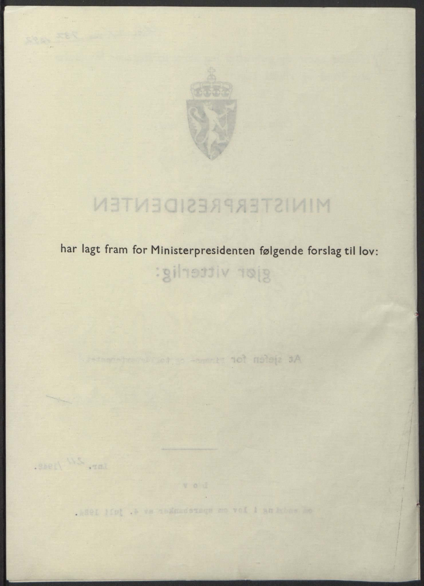 NS-administrasjonen 1940-1945 (Statsrådsekretariatet, de kommisariske statsråder mm), AV/RA-S-4279/D/Db/L0098: Lover II, 1942, p. 467