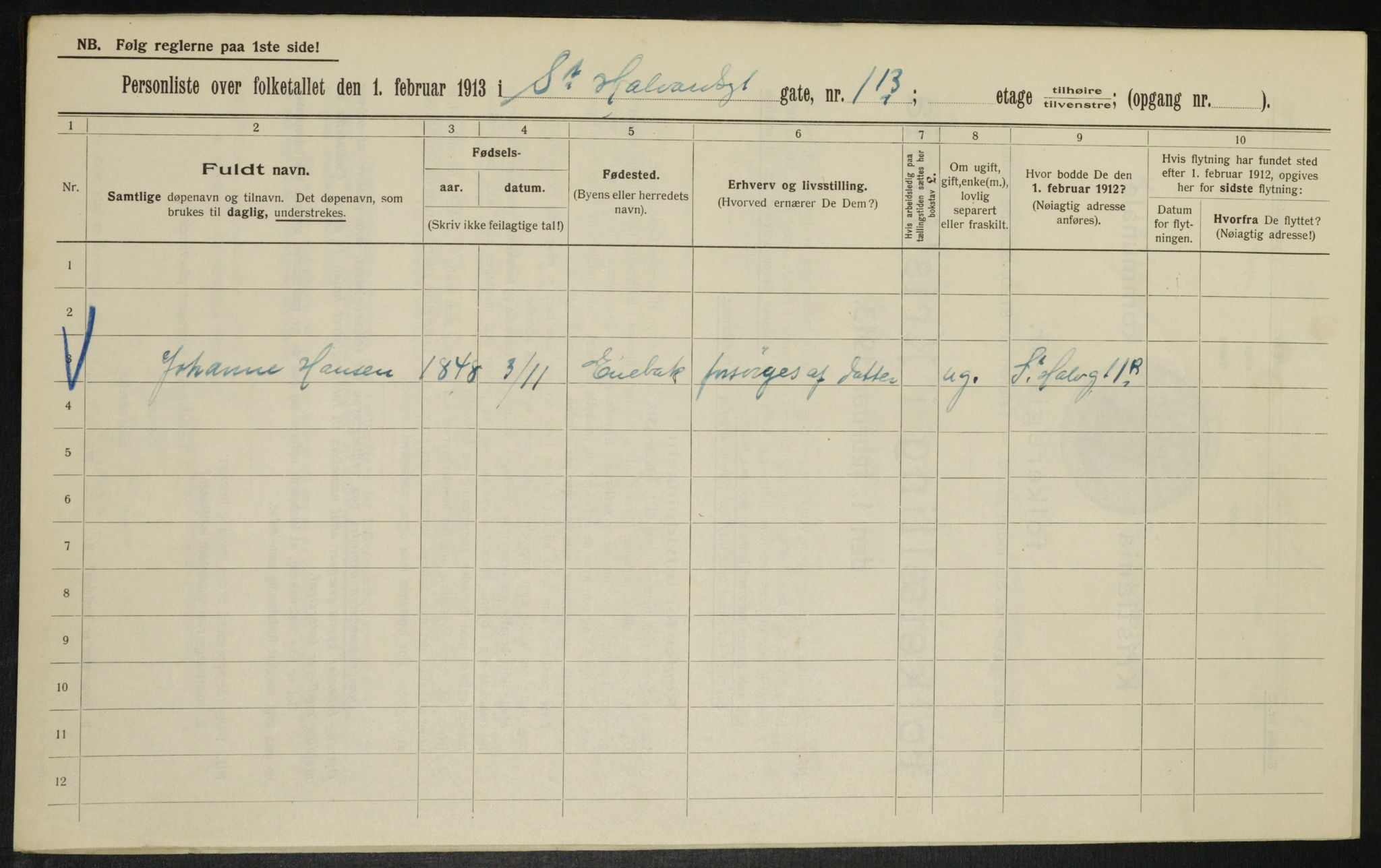 OBA, Municipal Census 1913 for Kristiania, 1913, p. 87425