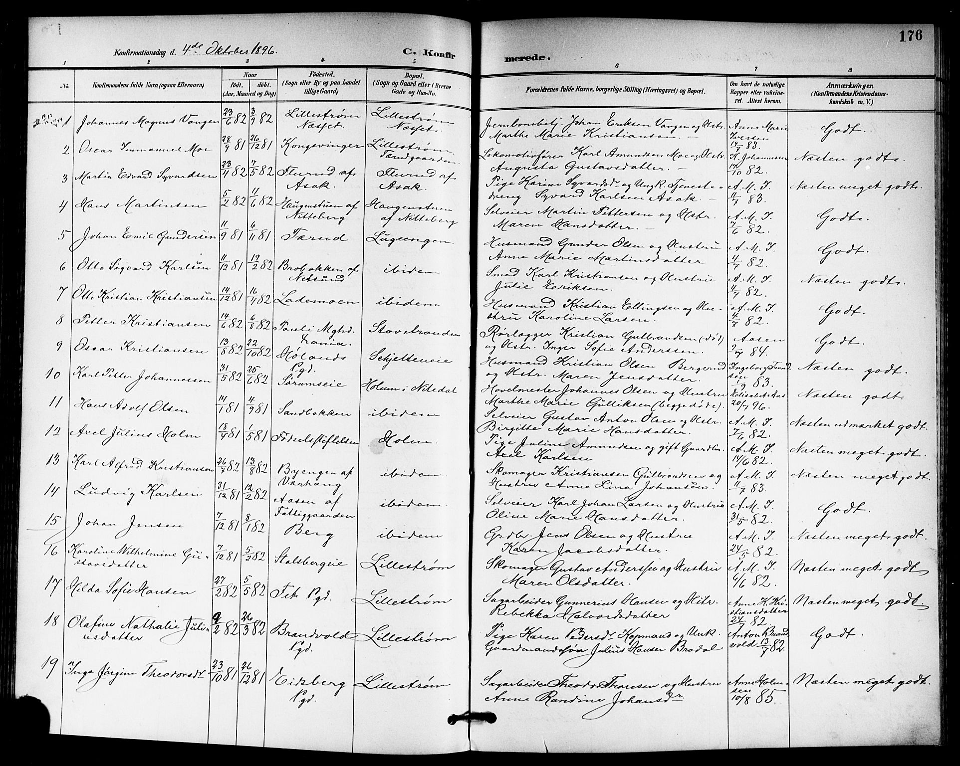 Skedsmo prestekontor Kirkebøker, AV/SAO-A-10033a/G/Ga/L0005a: Parish register (copy) no. I 5A, 1896-1901, p. 176