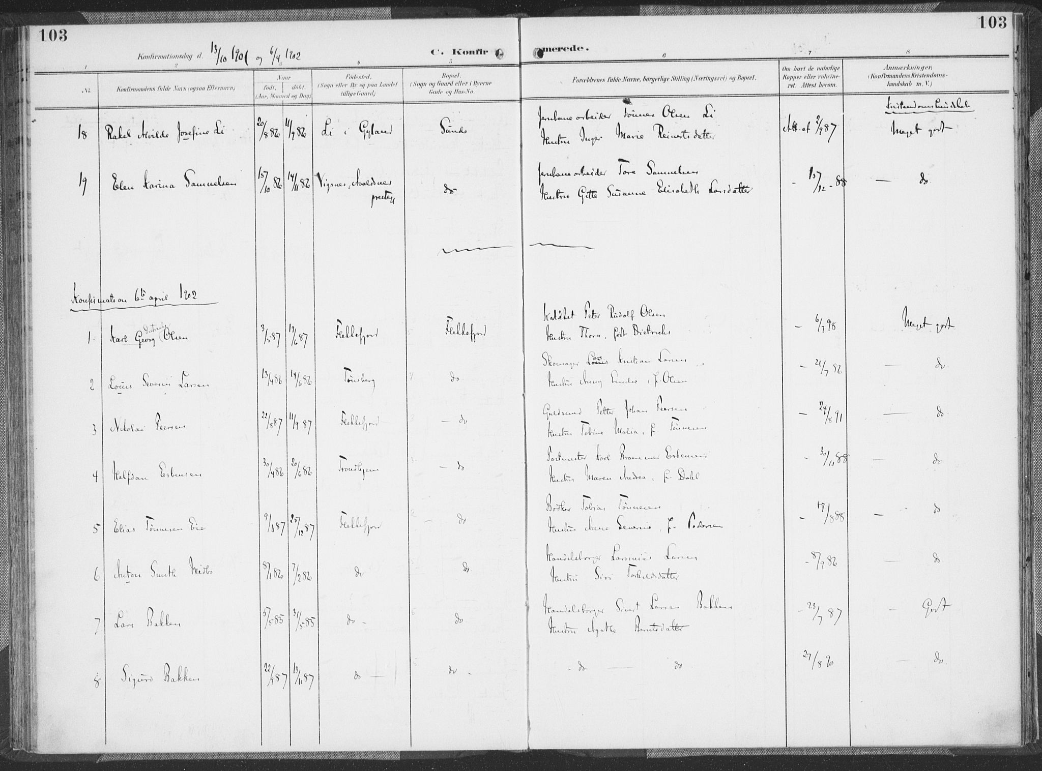 Flekkefjord sokneprestkontor, SAK/1111-0012/F/Fa/Faa/L0002: Parish register (official) no. A 2, 1900-1912, p. 103