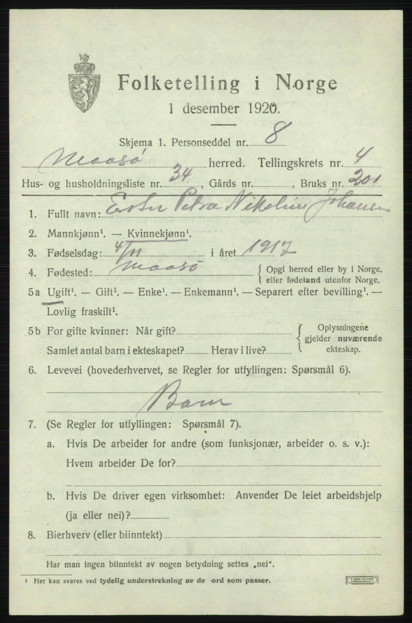 SATØ, 1920 census for Måsøy, 1920, p. 2218