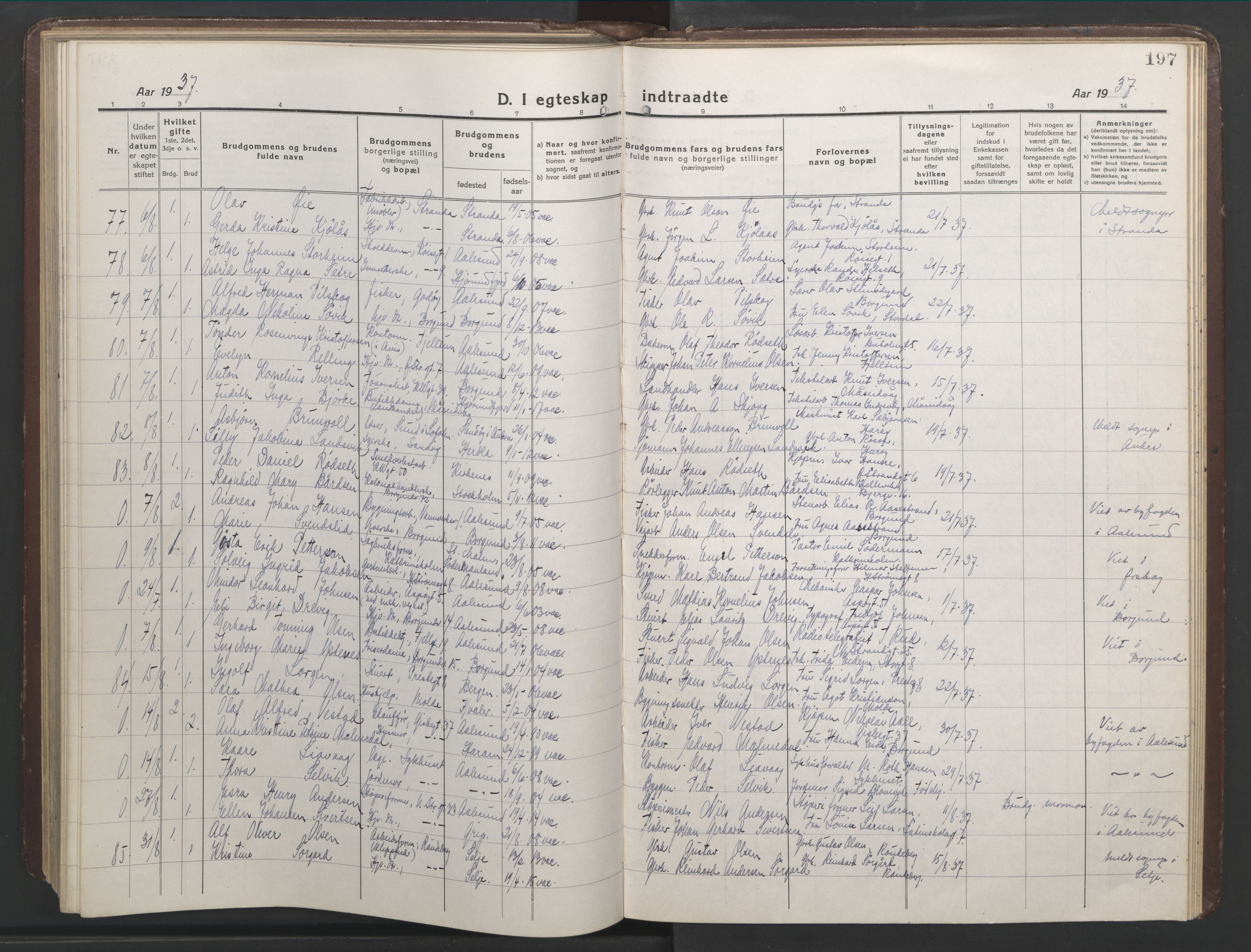 Ministerialprotokoller, klokkerbøker og fødselsregistre - Møre og Romsdal, AV/SAT-A-1454/529/L0473: Parish register (copy) no. 529C10, 1918-1941, p. 197